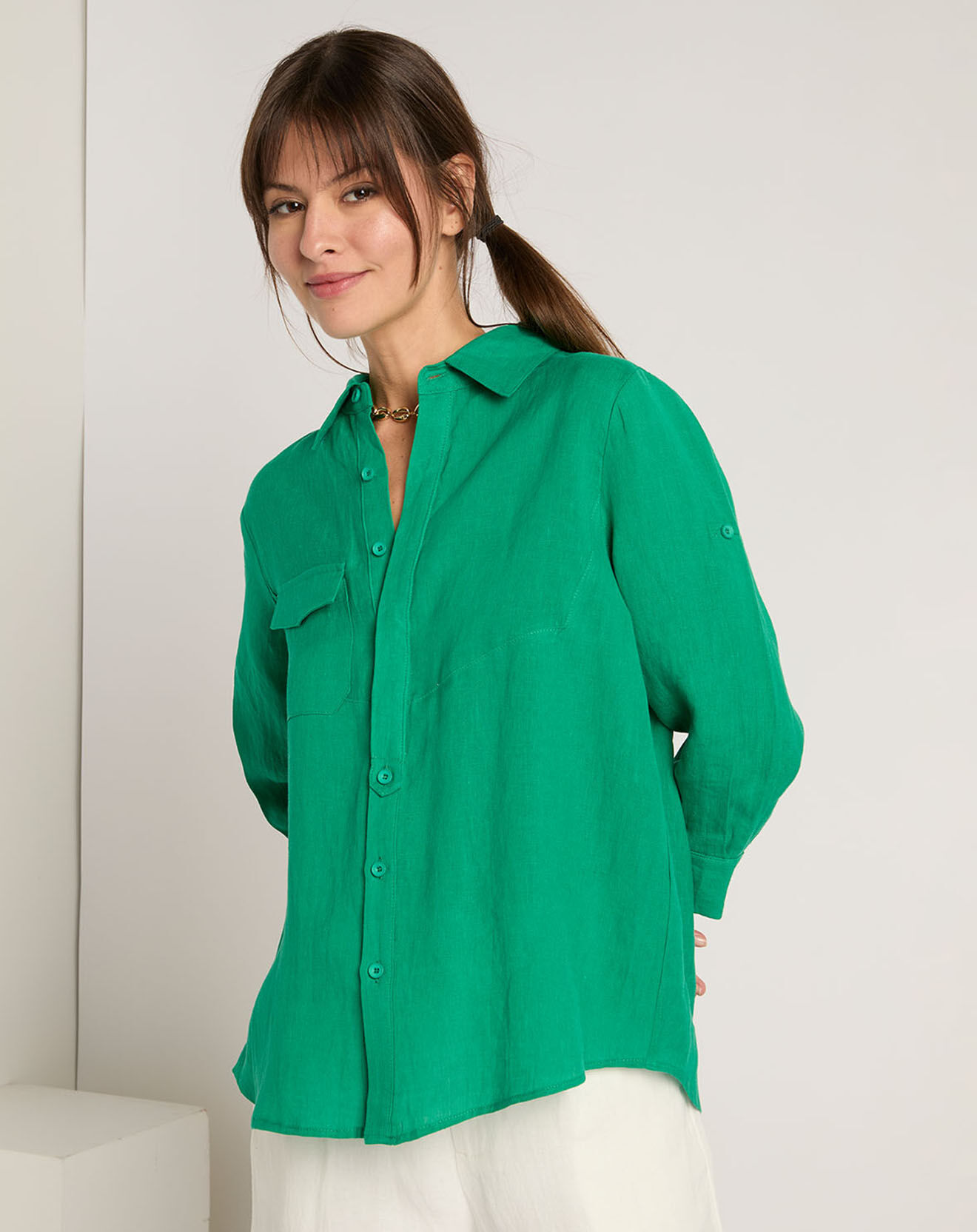 See u Soon Chemise 100% Lin Salomé verte