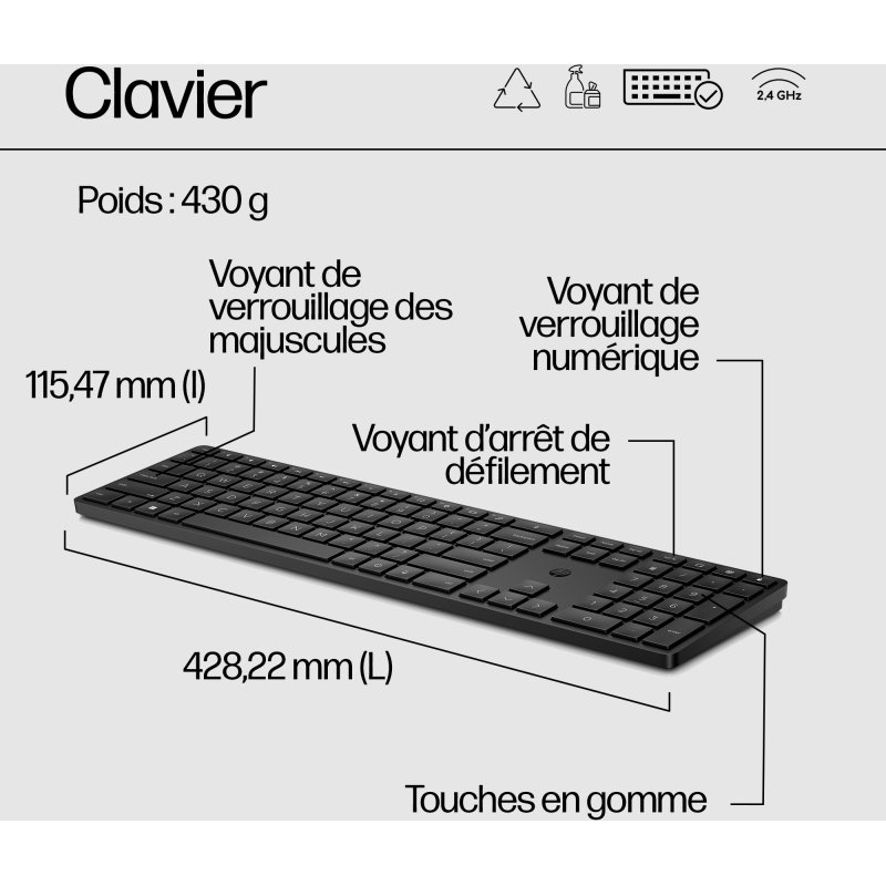 HP 450 WL BLK PROGRAMMABLE KBD clavier FR sans fil +USB Noir
