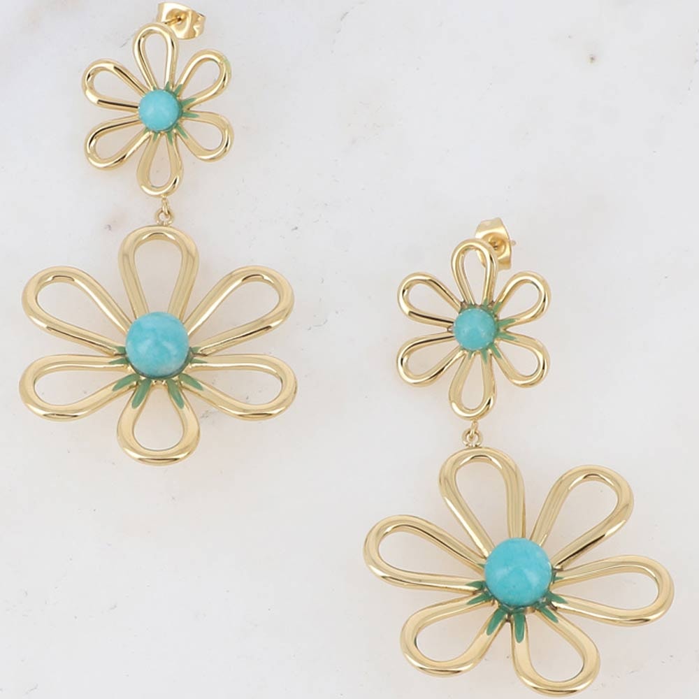 Boucles d'oreilles - Acier inoxydable doré & amazonite bleu