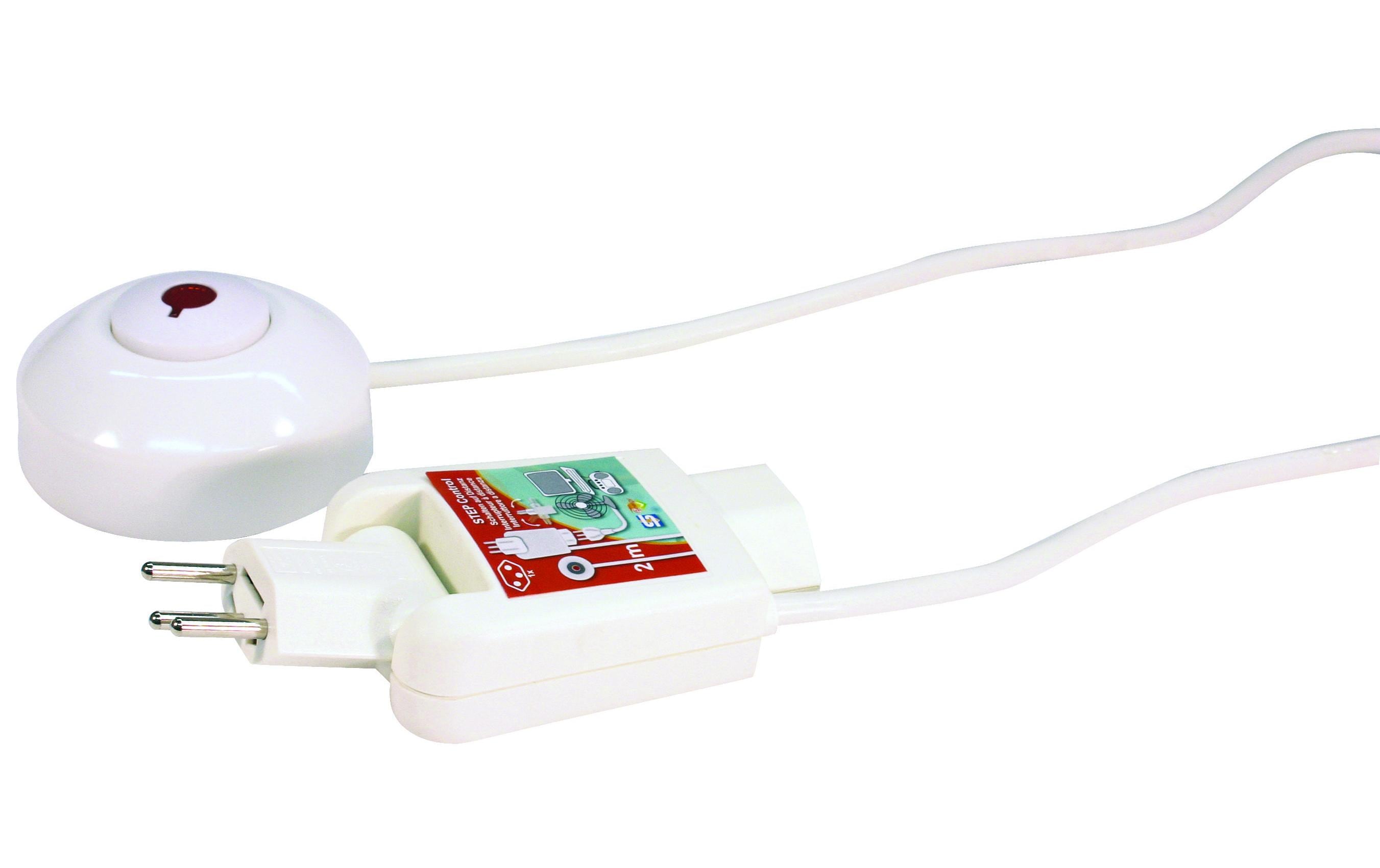 Schalt-Schlaufstecker 2 m 1Netzstecker mit Fusstretschalter, weiss