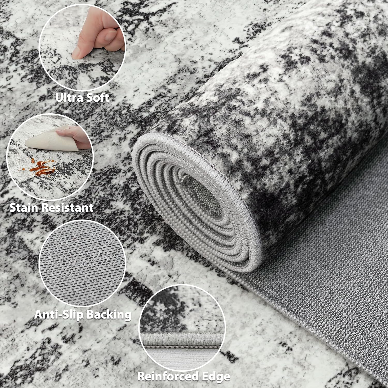 Wohnzimmerteppiche, 22,9 x 30,5 cm: großer, waschbarer Teppich mit rutschfester Unterseite, fusselfrei, schmutzabweisend, weich, abstrakt, für Schlafzimmer, Esszimmer, Kinderzimmer, Zuhause, Büro,