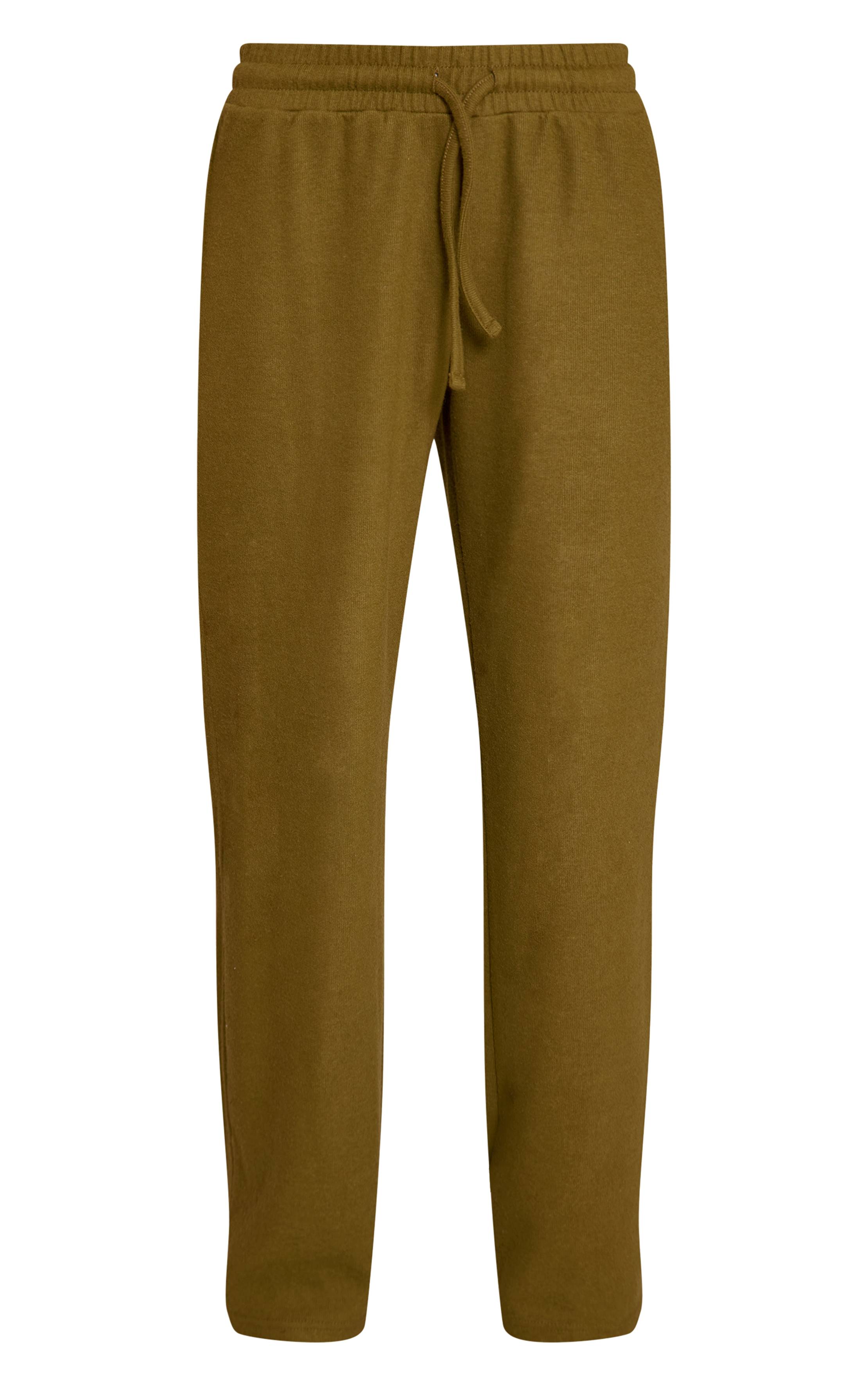 Vert Olive Pantalon Large Gris Brossé Toucher Doux