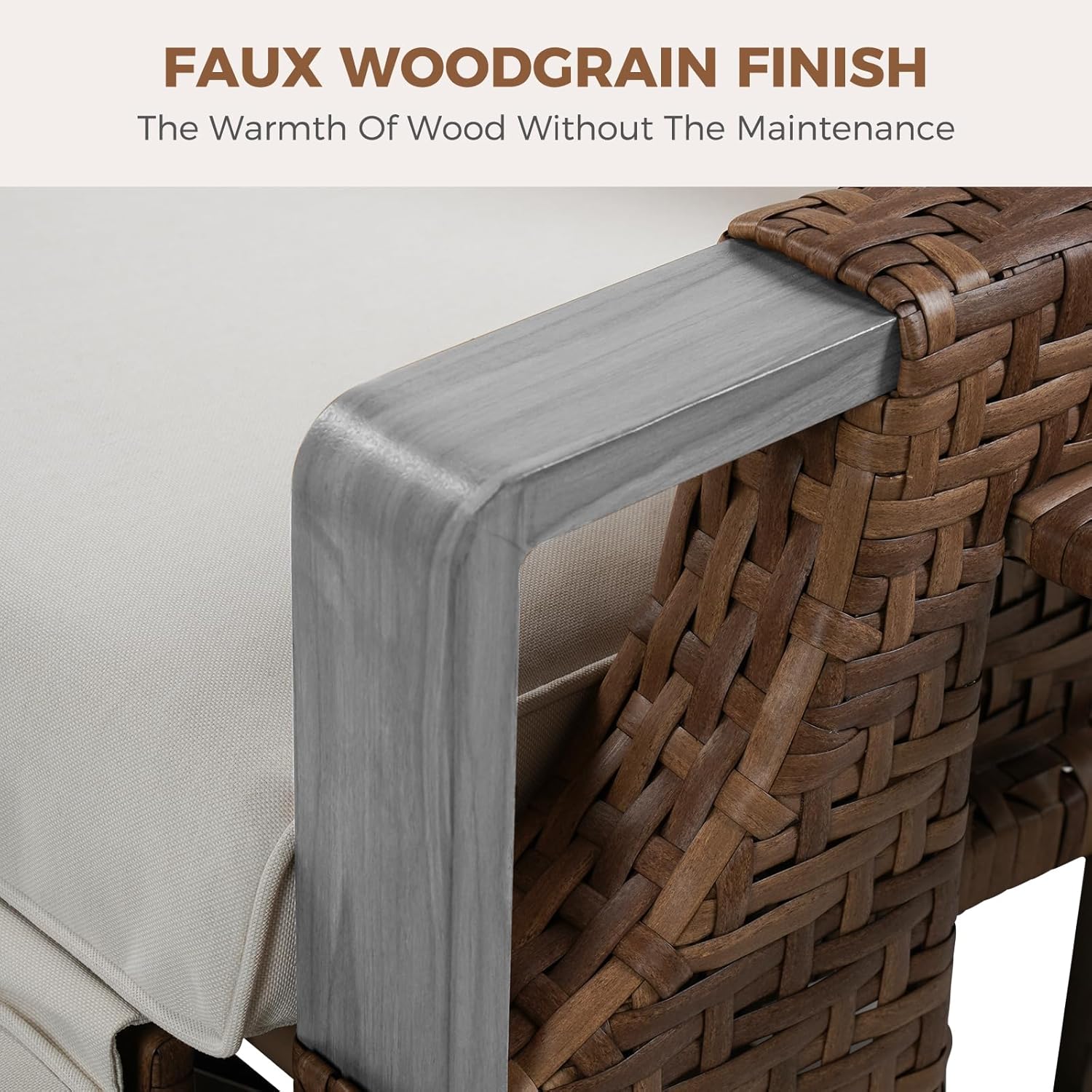 Grand patio Relaxliege Liegesessel mit Sitzkissen, Aluminiumgestell, Armlehnensessel Verstellbare Rückenlehne, Rattan Lehnstühle für Innen (Zwei-knopf-Anpassung -Beige Sitzkissen&Honigbraun Rattan)