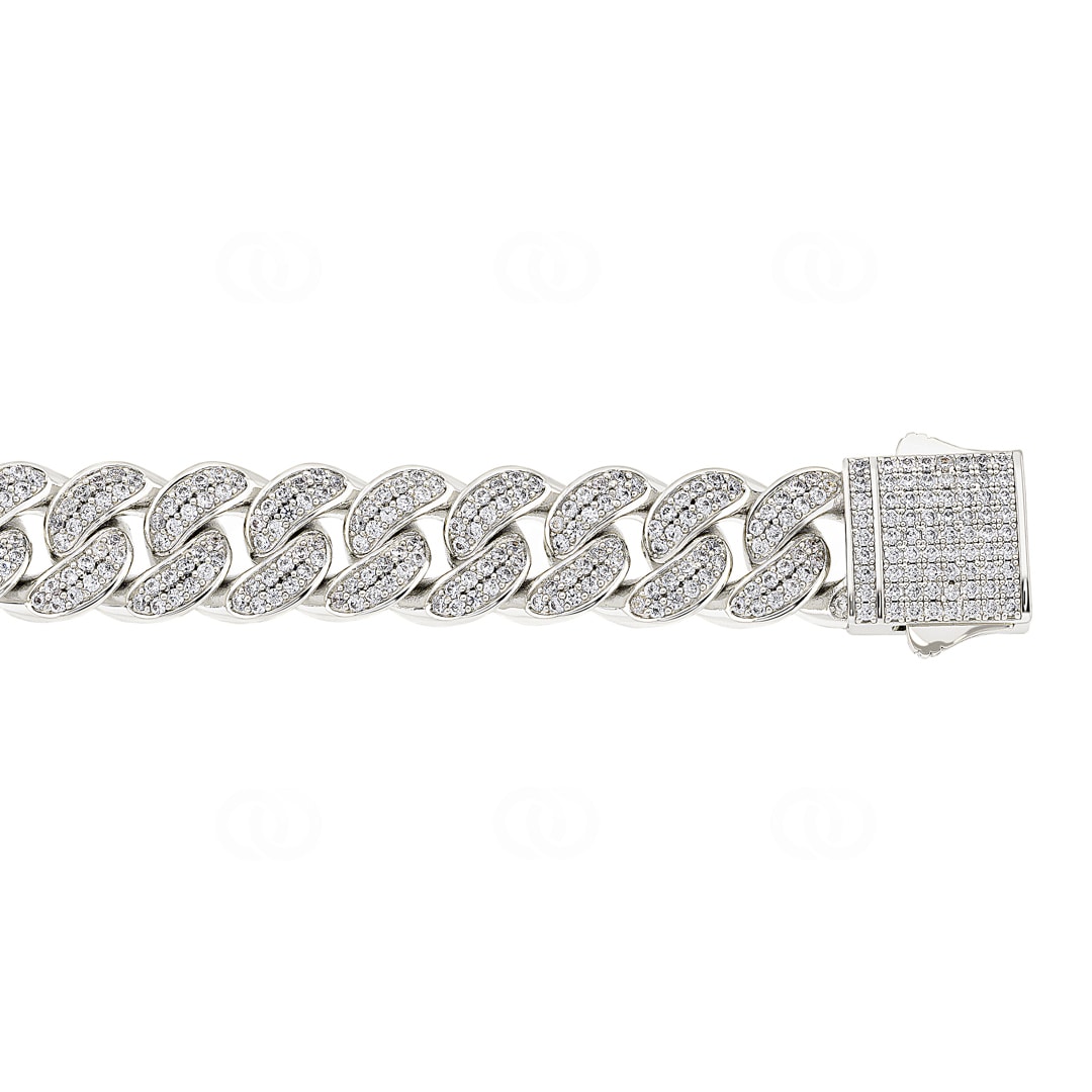12mm Cuban Link Panzerarmband Weiss vergoldet mit Zirkonia