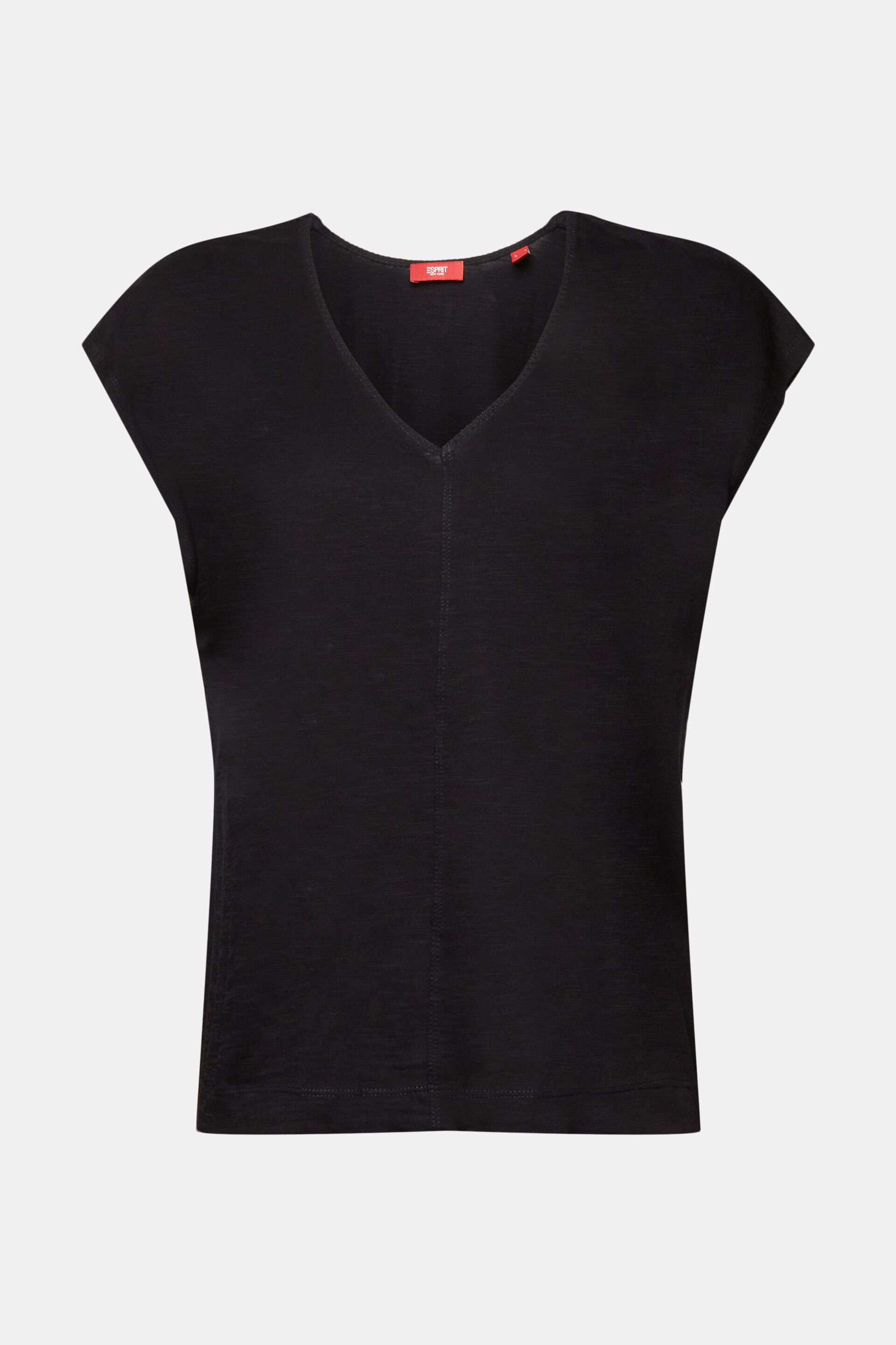 T-shirt à encolure en V orné de surpiqûres décoratives, 100% coton