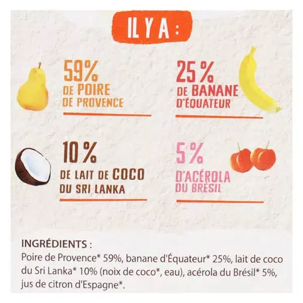 Vitabio Cool Fruits Sachês de Leite de Coco com Pera, Banana e Leite de Coco Orgânico - Pacote com 12 unidades de 85g