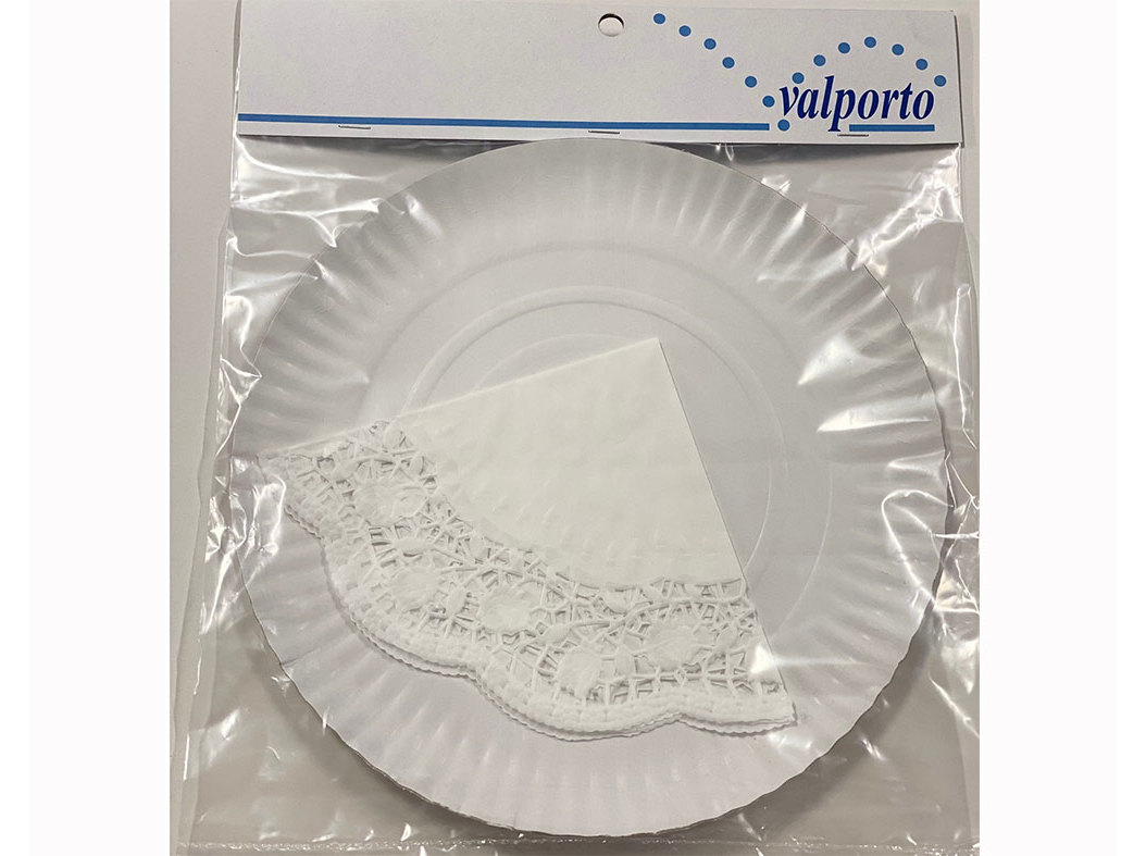 PRATO REDONDO COM NAPERON VALPORTO PAPEL BRANCO 28CM