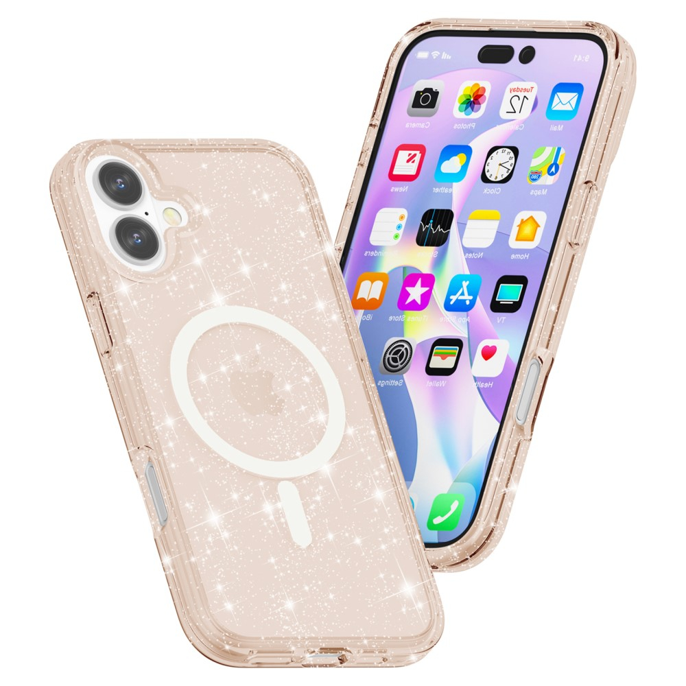 iPhone 16 MagSafe Hybrid Hardcase Schutzhülle im Glitzer Design - Gold / Transparent