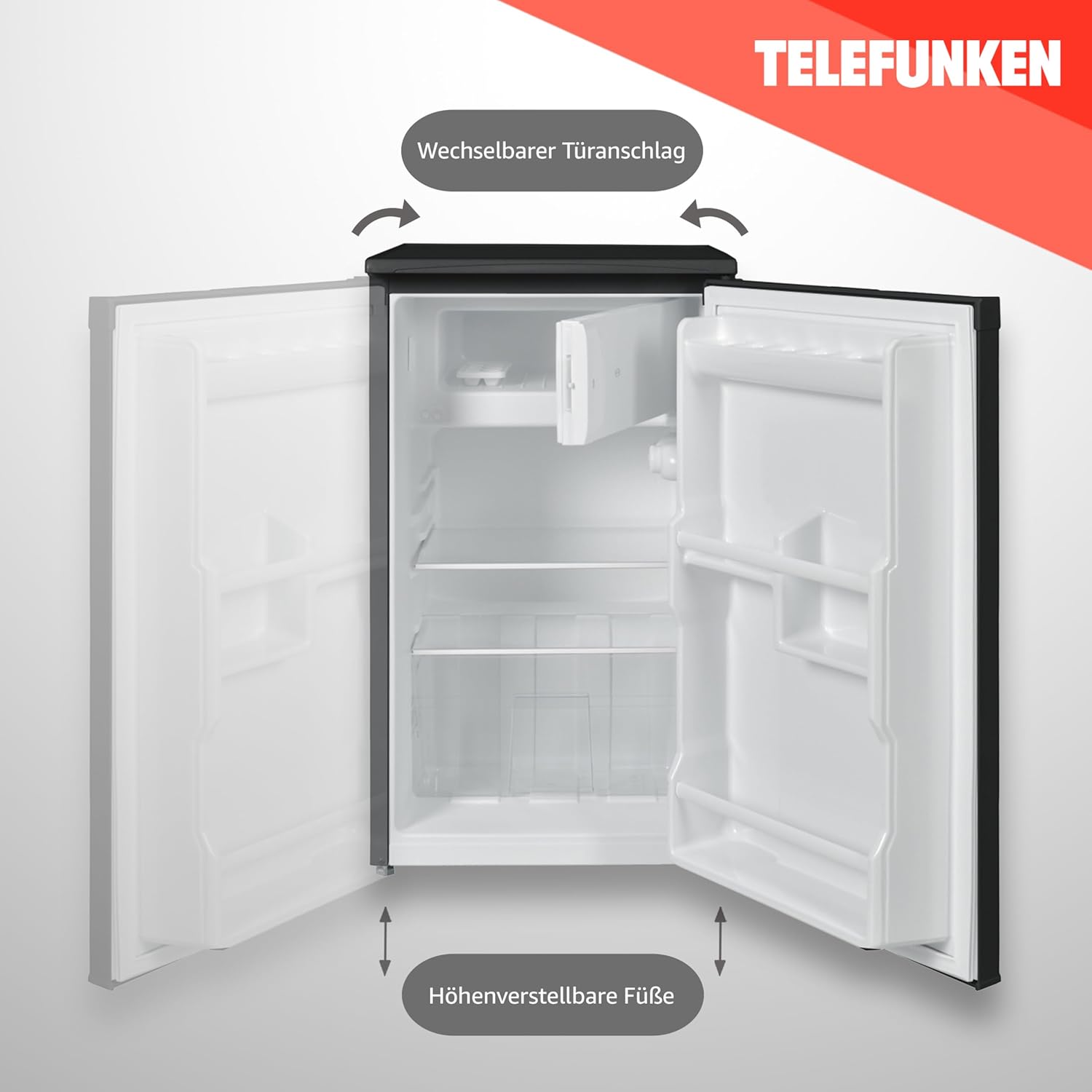 TELEFUNKEN Kühlschrank mit Gefrierfach (2-Sterne) | Freistehend | 81 Liter Nutzinhalt | Kühlschrank klein mit Gemüsefach | LED-Beleuchtung | Temperaturregelung | CF-32-152-B schwarz