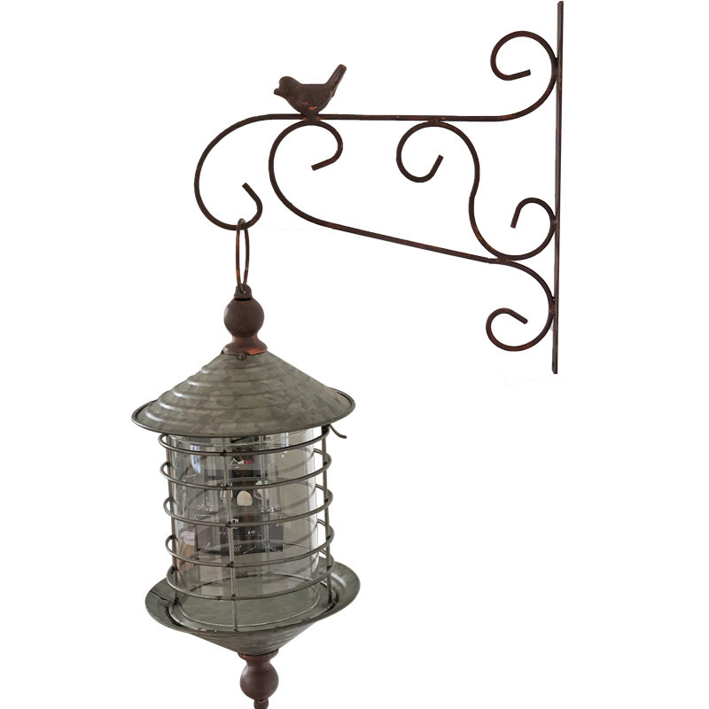 Ensemble potence lanterne oiseau fer 57x35cm