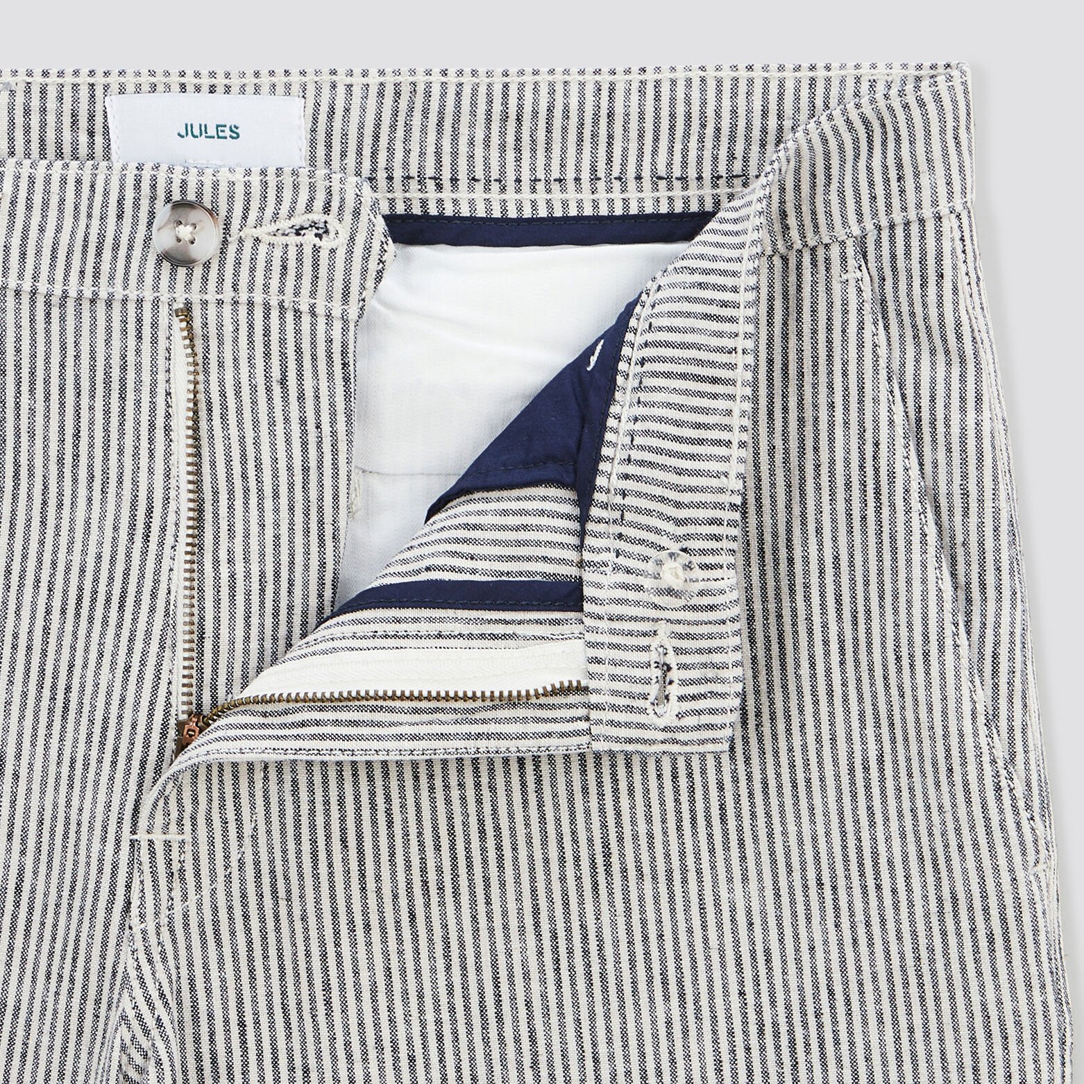 Bermuda en lin et coton rayé Bleu moyen