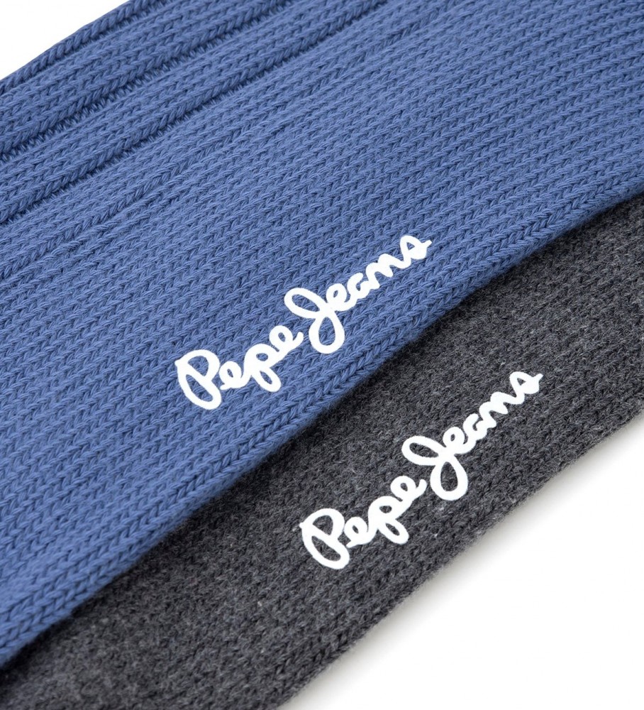 Pacote com 2 pares de meias grossas Pepe Jeans, azul e cinza.