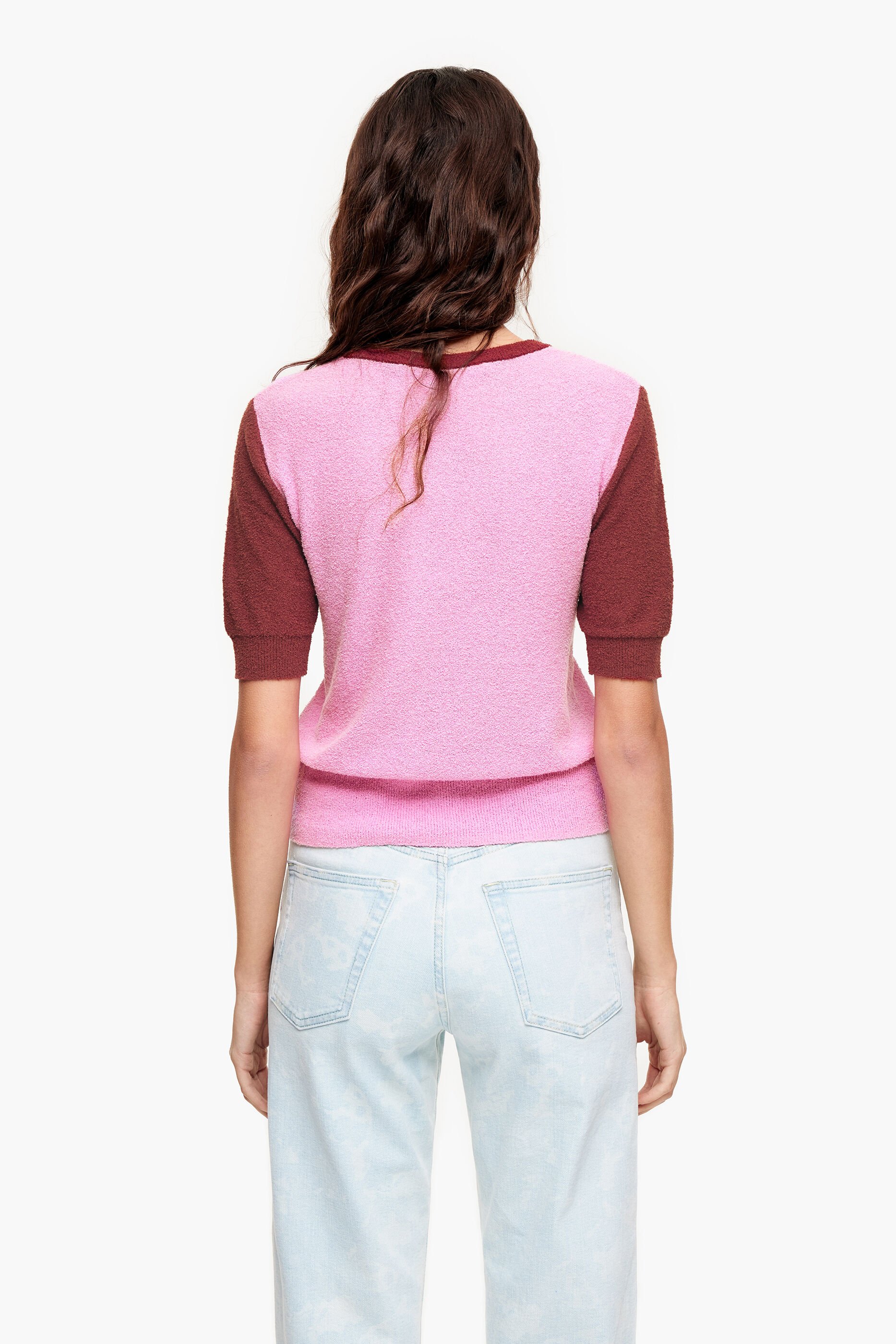 Suéter de algodão bicolor rosa