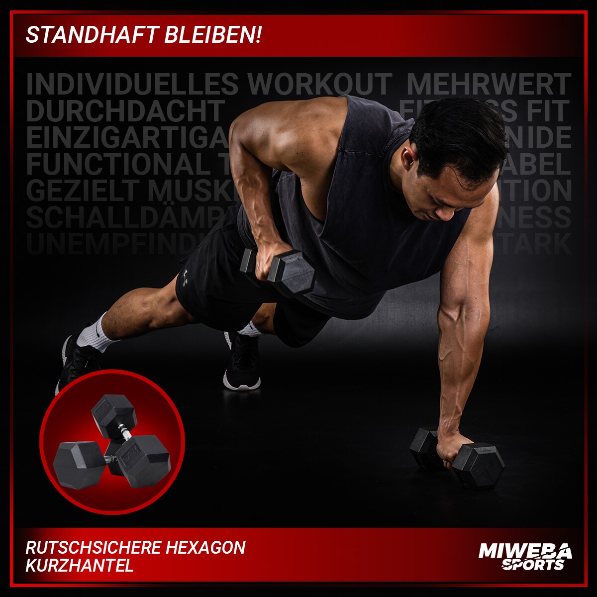 Miweba Sports Hexagon Kurzhanteln HGH100, Einzelhantel o. Kurzhantel-Set, 2,5-30 kg, Gusseisen-Kern (Hantelpaar, 5,0 kg)
