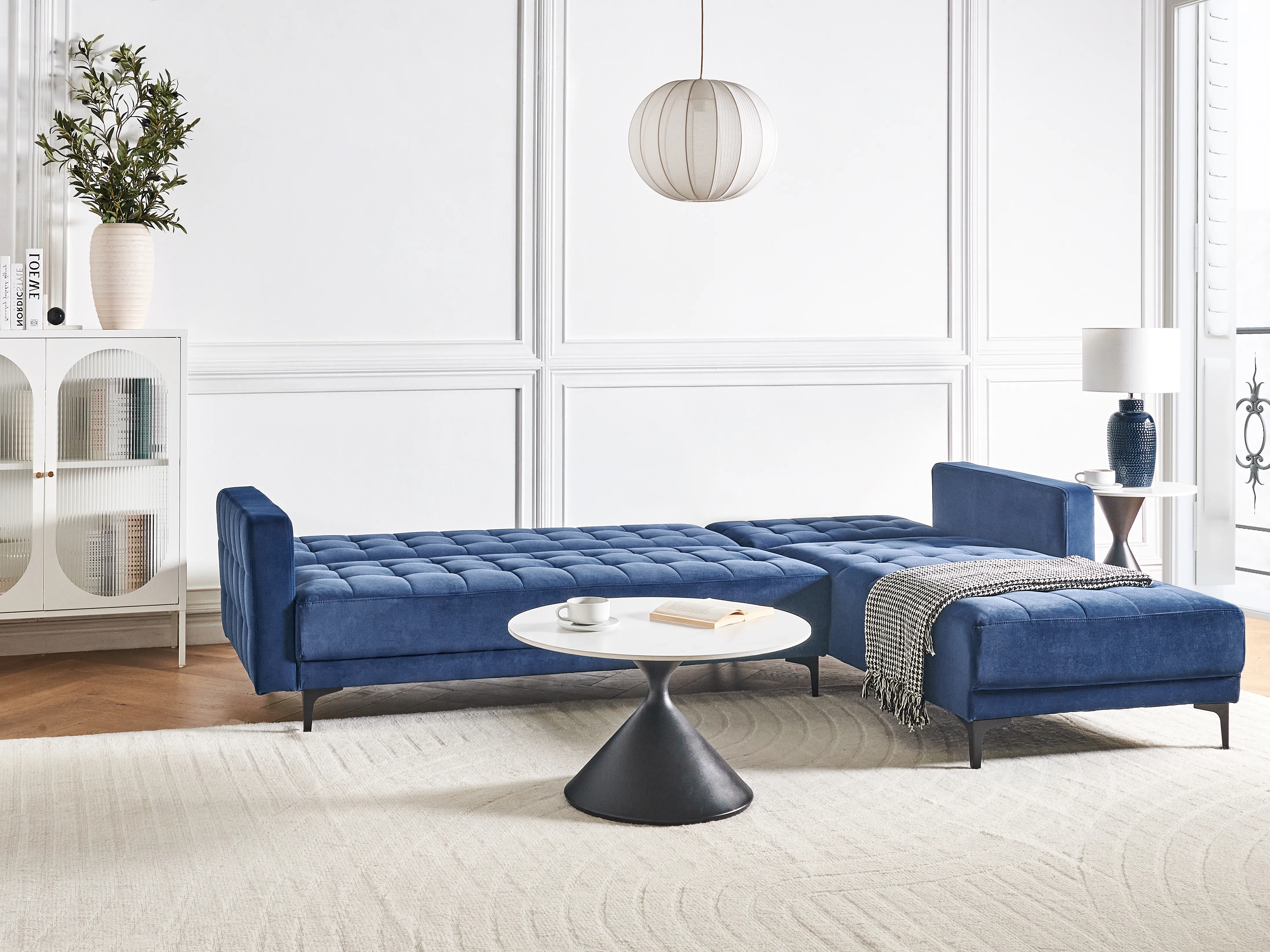 Modulaire hoekslaapbank 4-zits ABERDEEN Fluweel Blauw linkszijdig