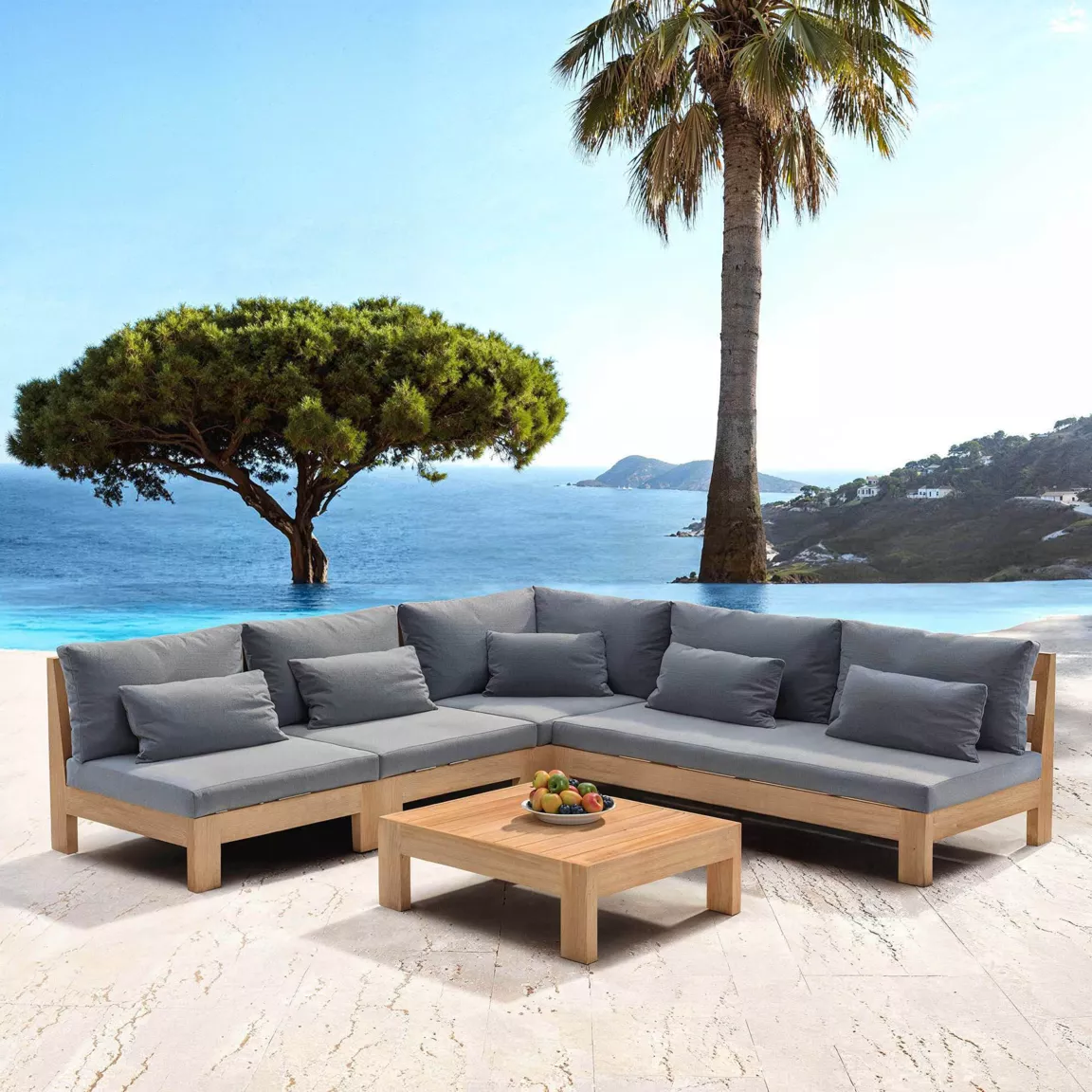 Salon de jardin d'angle en bois d'acacia 6 places 5 pcs Borneo Gris anthracite