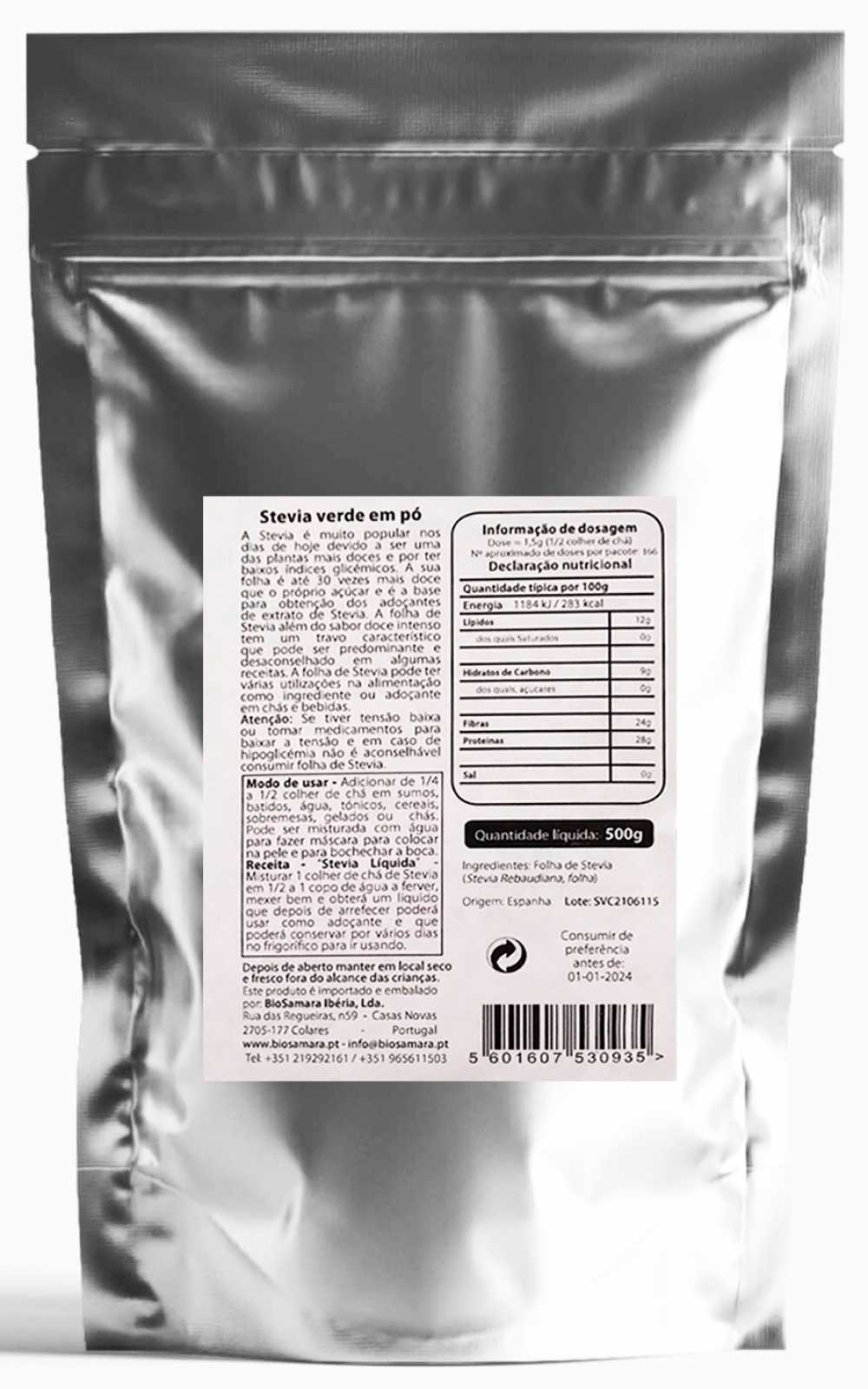 Pó de estévia verde Biosamara 500g