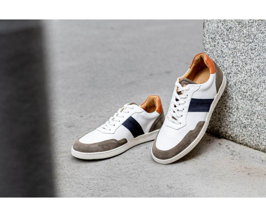 Sneakers cuir homme Blanc et Taupe Navy - BERRINGA
