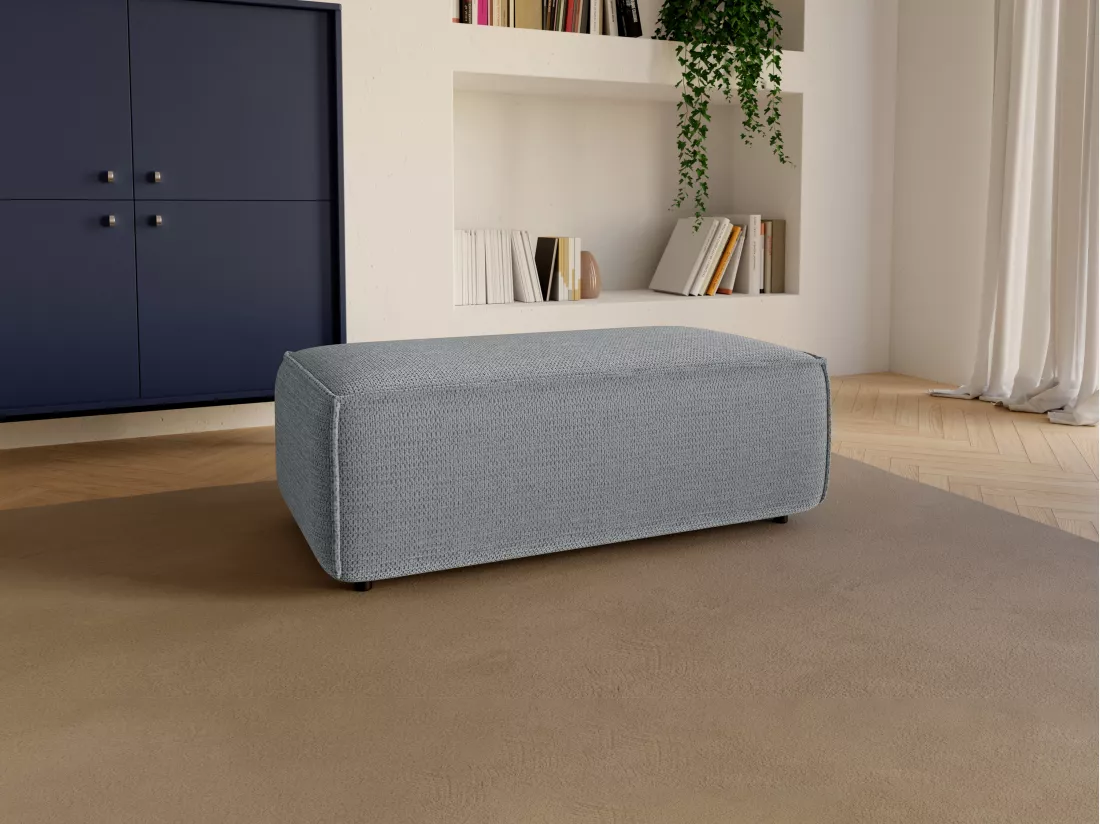 Pouf en tissu texturé gris AMELIA