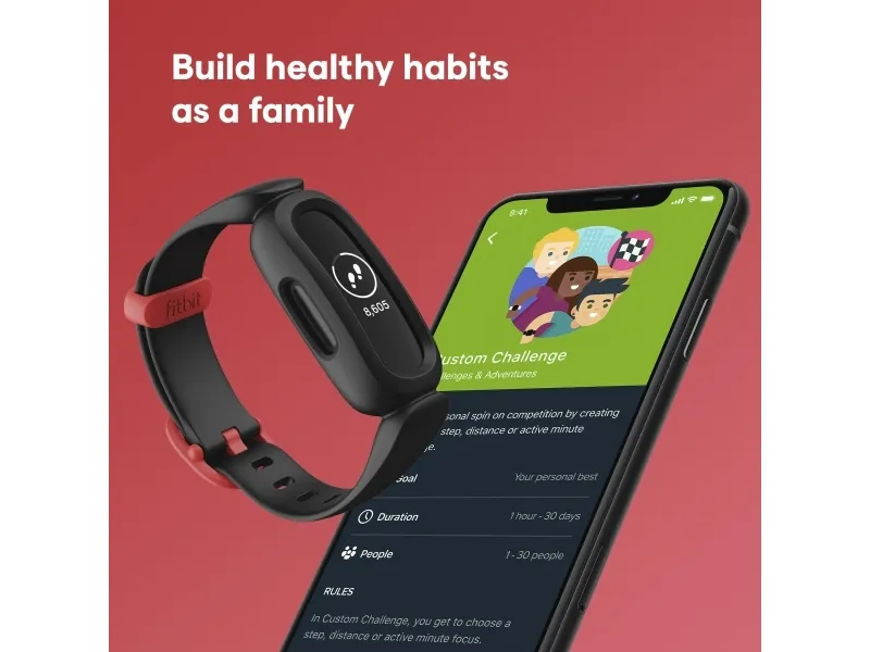 Fitbit Ace 3 - Sort - aktivitetssporer med bånd - silikone - sort/racerrød - display 0.72