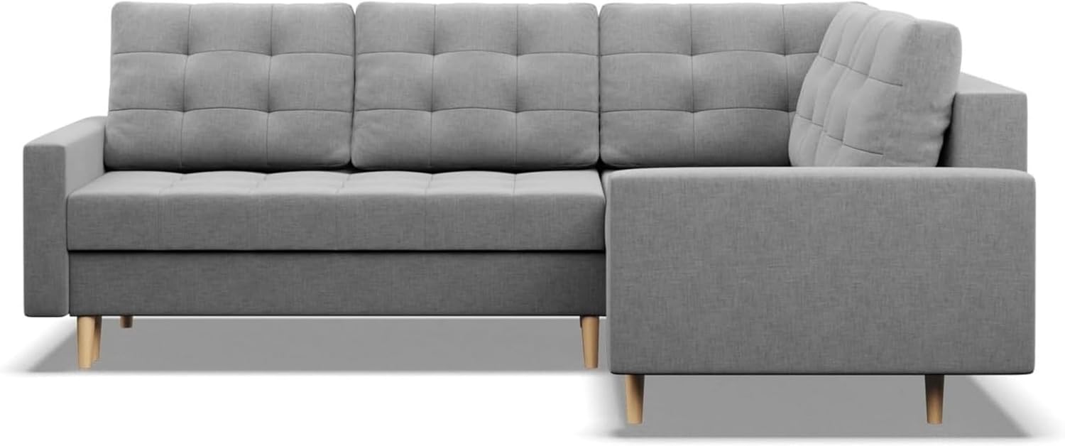Mebligo - Ecksofa mit Schlaffunktion und Bettkasten Elma, Eckcouch mit Ottomane Rechts, Sofa L Form (BxTxH) 223 x 172 x 88 cm, Couch Wohnzimmer, Ecke Sofa, Grau (Lux 32)