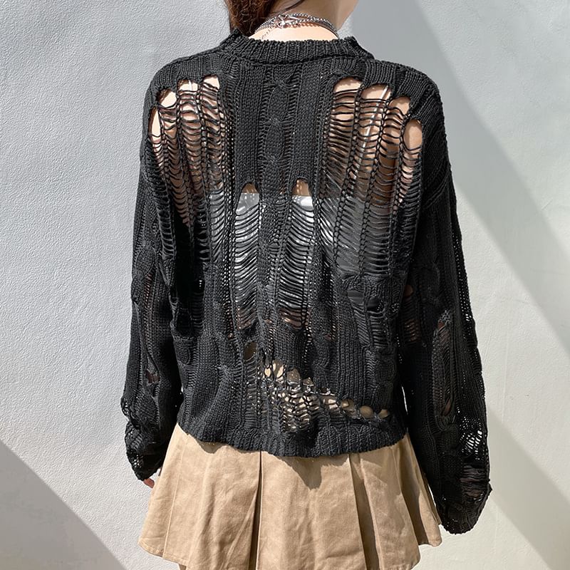 Sosana - Crop top met lange mouwen en distressed knit