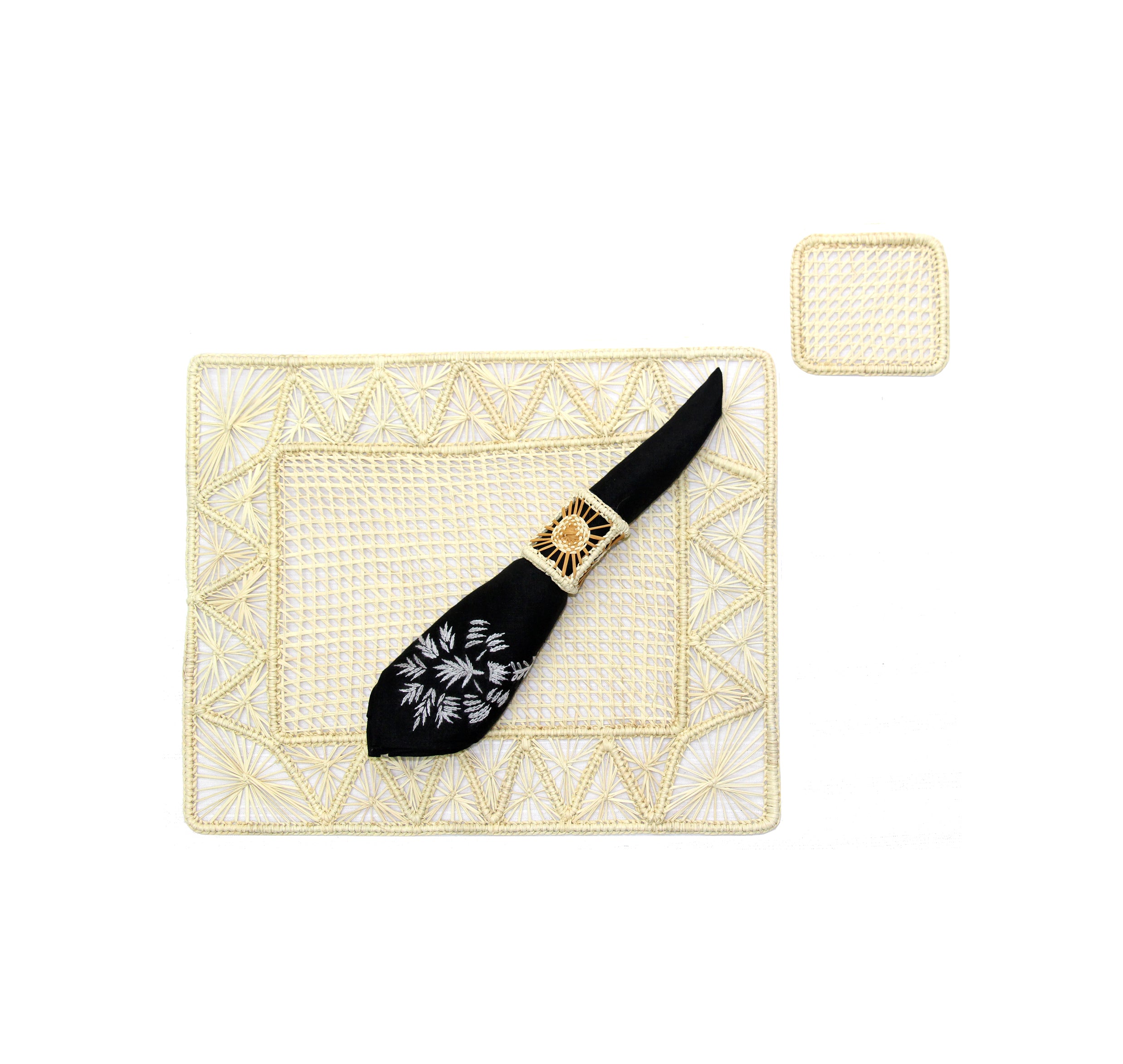 Set de table rectangulaire à tissage ajouré avec sous-verre (lot de 2 unités)