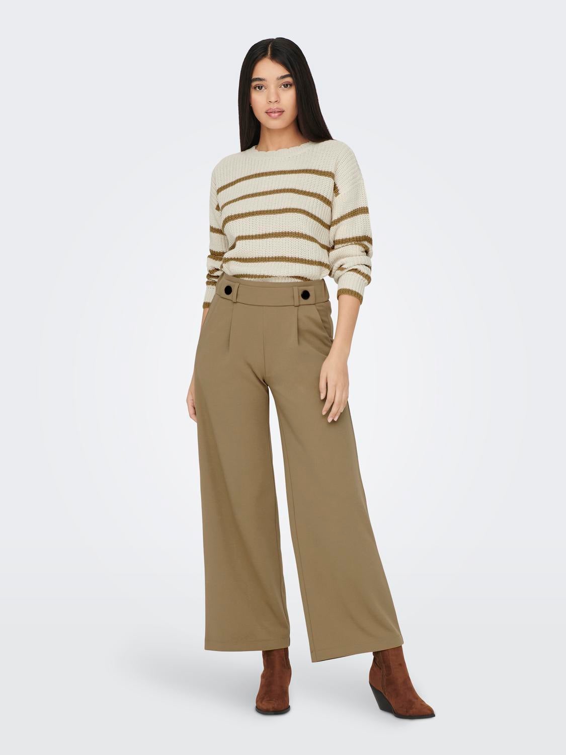 JDYGEGGO Mittlere Taille Weiter Beinschnitt Hose mit weitem Beinschnitt Sepia Tint