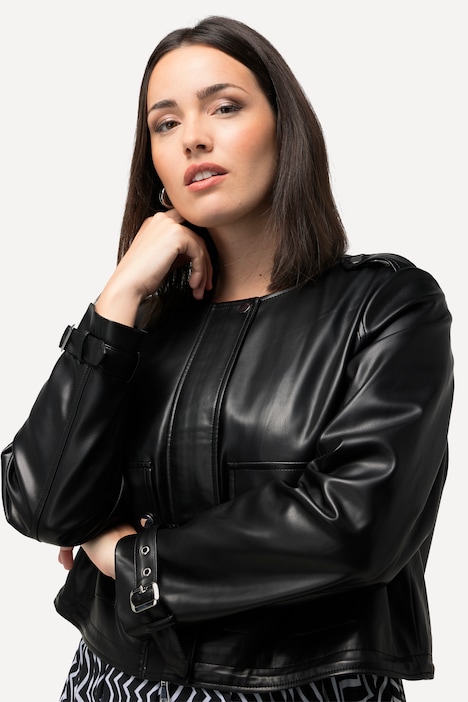 Jacke, Lederoptik, 2-Wege-Zipper, Schulterklappen