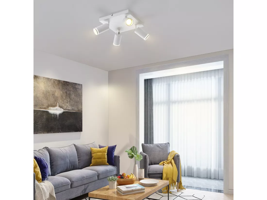 NETTLIFE Spot de plafond blanc 4 ampoules moderne spot GU10 spots orientable intérieur métal