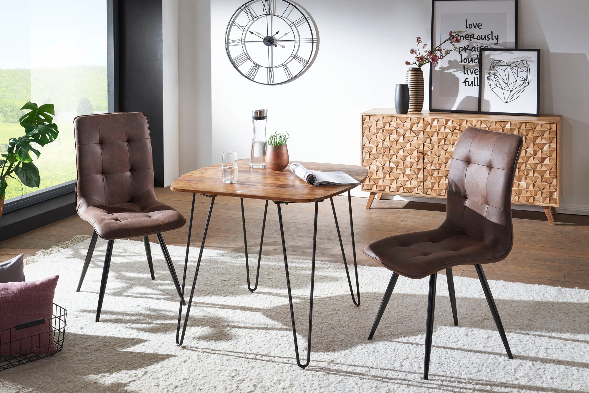 KADIMA DESIGN Massivholz Esszimmertisch, Modernes Design, abgerundete Ecken, Sheesham, 80x80x76 cm.