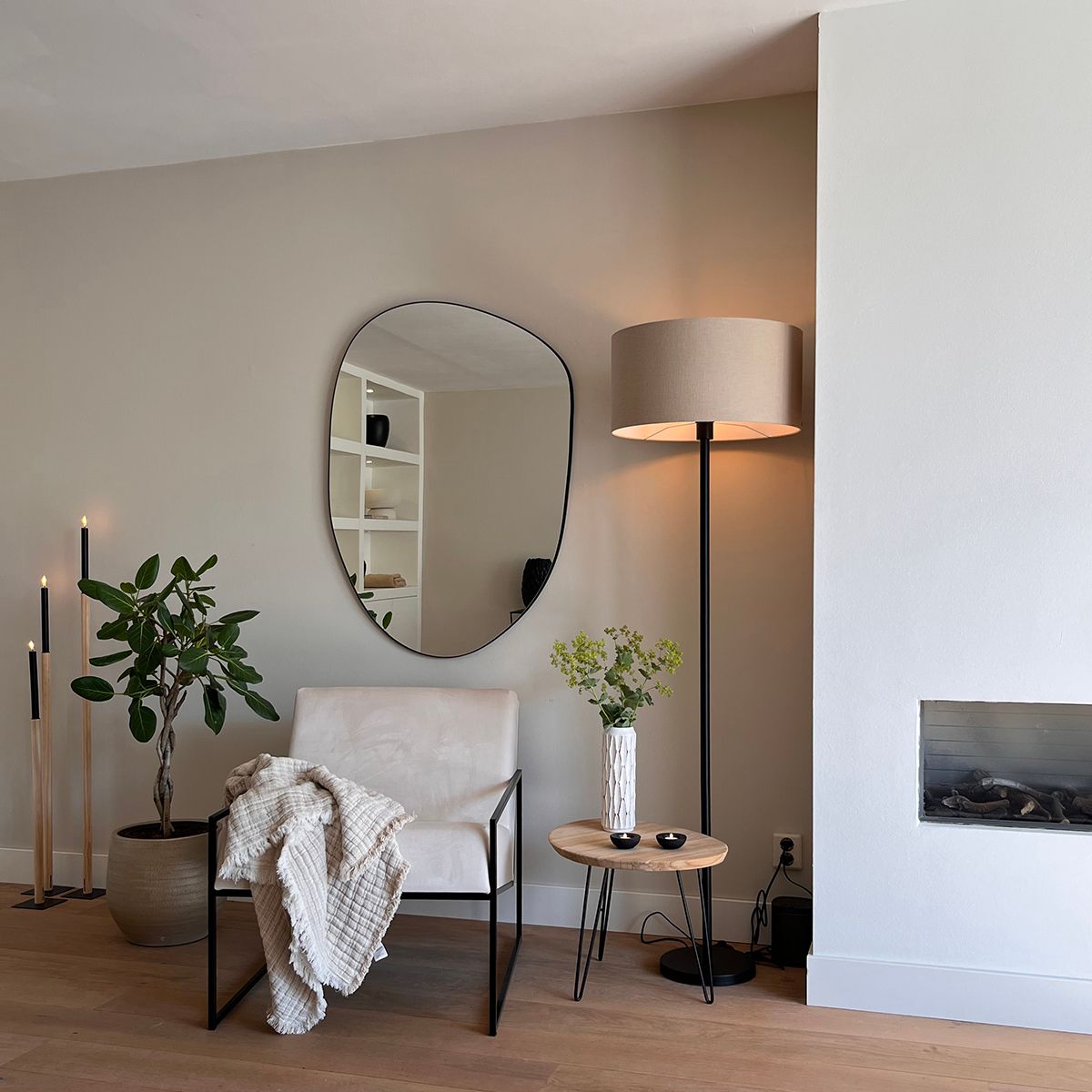 Vloerlamp zwart met kap licht bruin 50 cm - Simplo