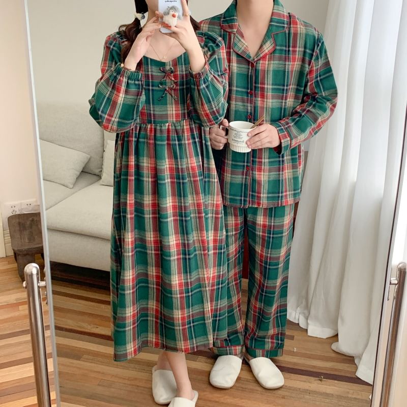 Tanee - Bijpassende geruite pyjamatop / broek / jurk / set voor koppels