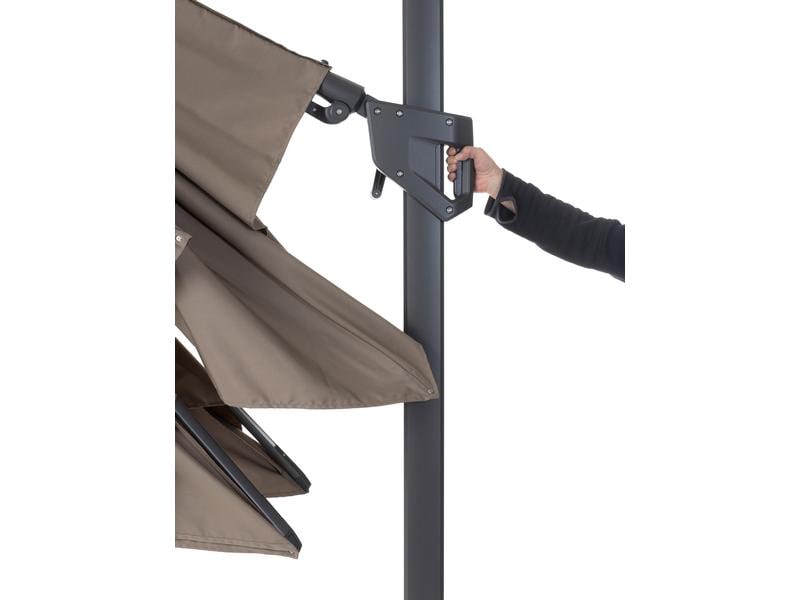 COCON Sonnenschirm mit LED, 300 x 300 cm, hängend, Taupe Eleganter Ampelschirm mit solarbetriebener LED-Beleuchtung