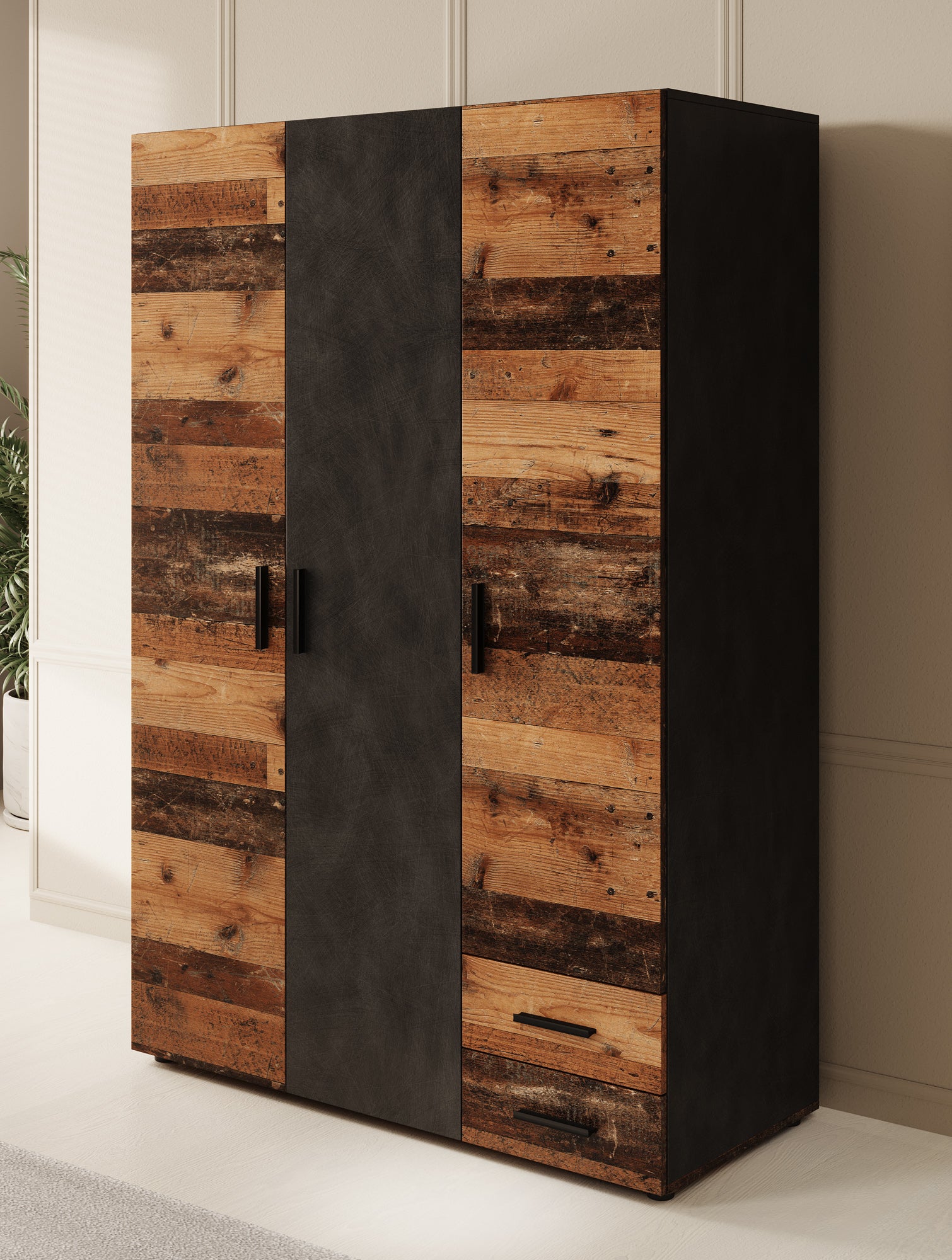 Bellini - Kledingkast 3-deurs - Donker old wood - 120x51x177 cm