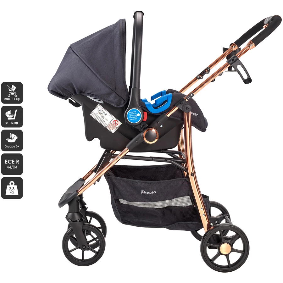 babyGO Kombikinderwagen 3 in 1 Black Rosegold