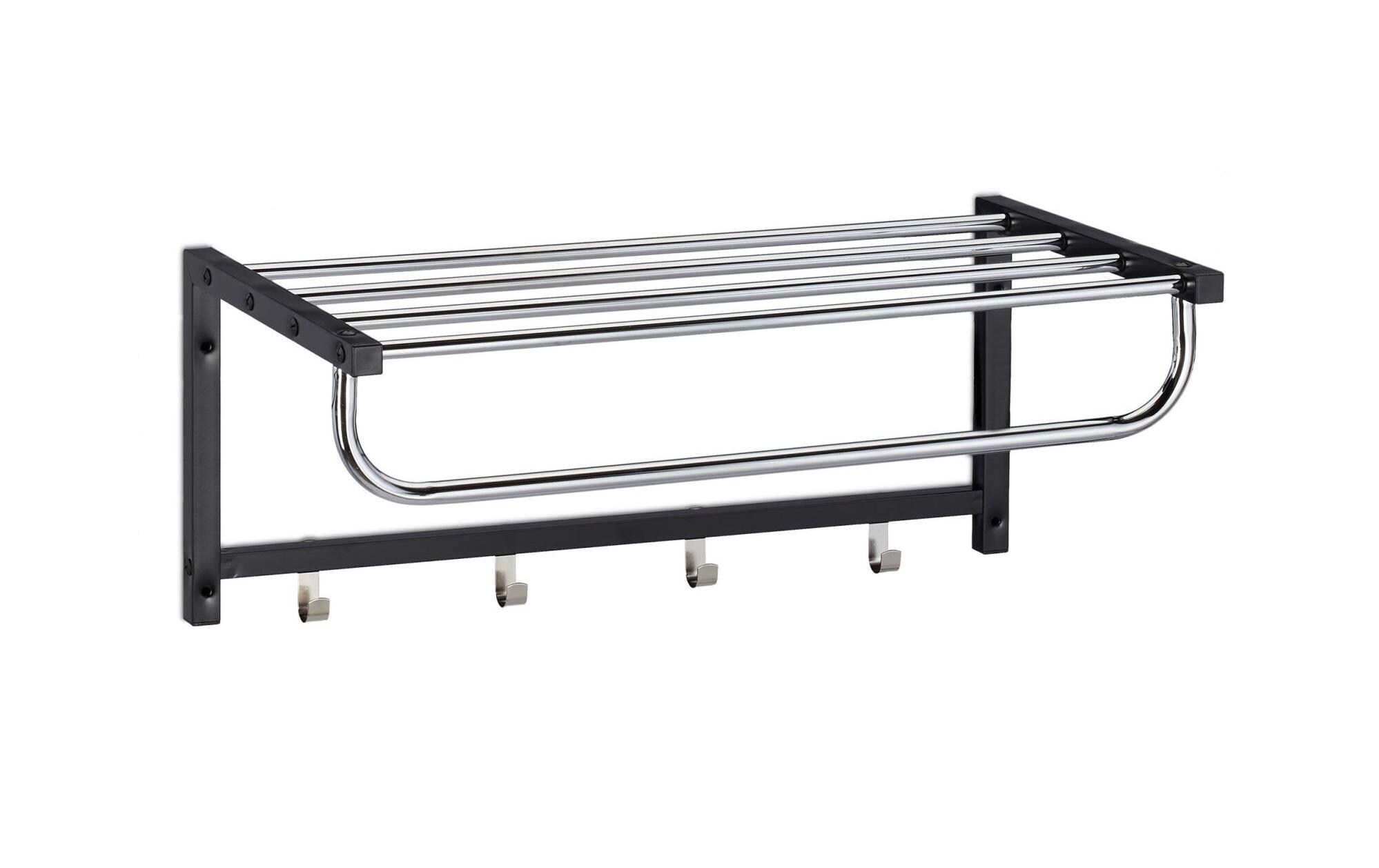 Wandgarderobe mit Ablage 4 Haken, Schwarz/SilberWandgarderobe