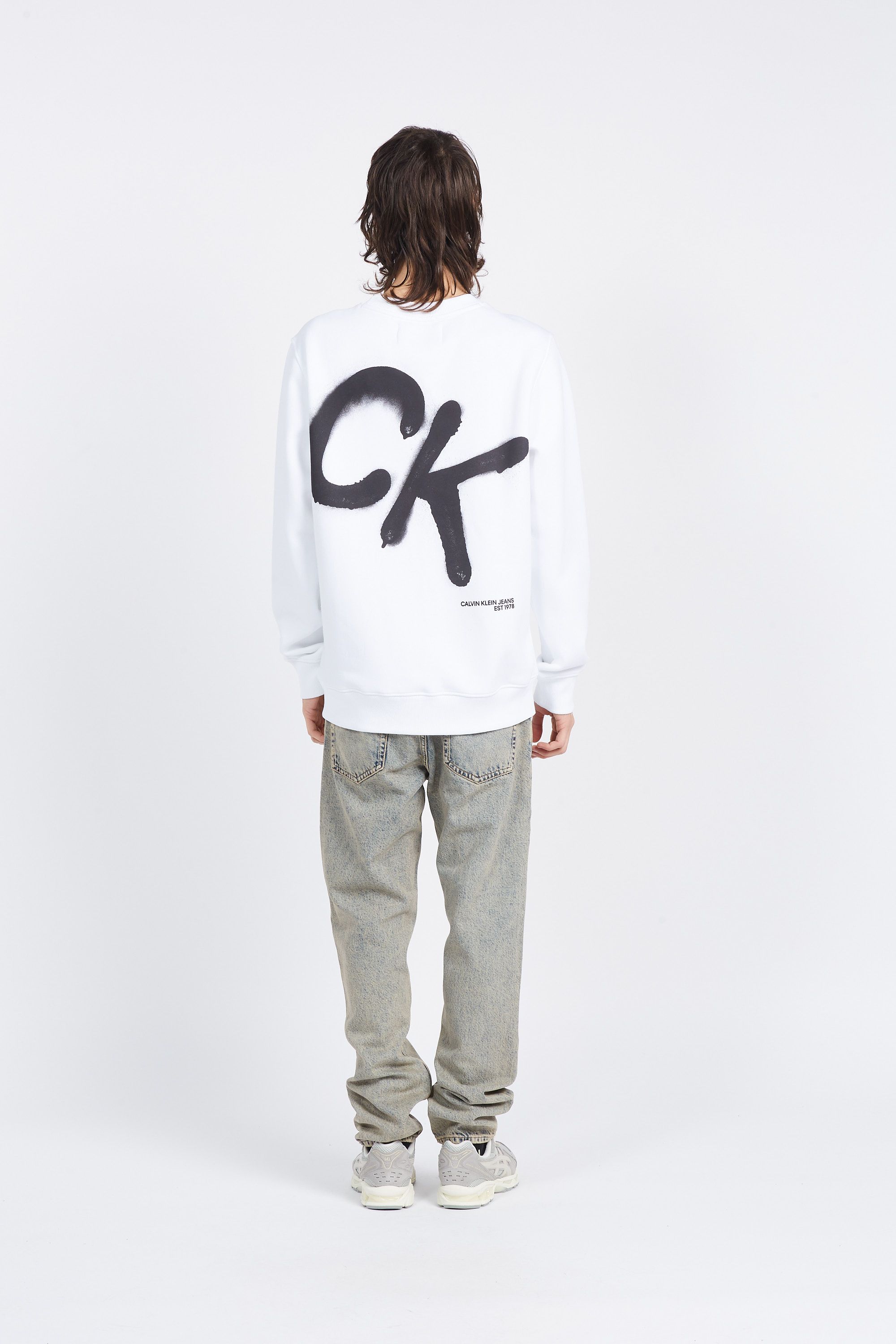 CALVIN KLEIN JEANS Sweatshirt CK SPRAY CREW NECK Blanc