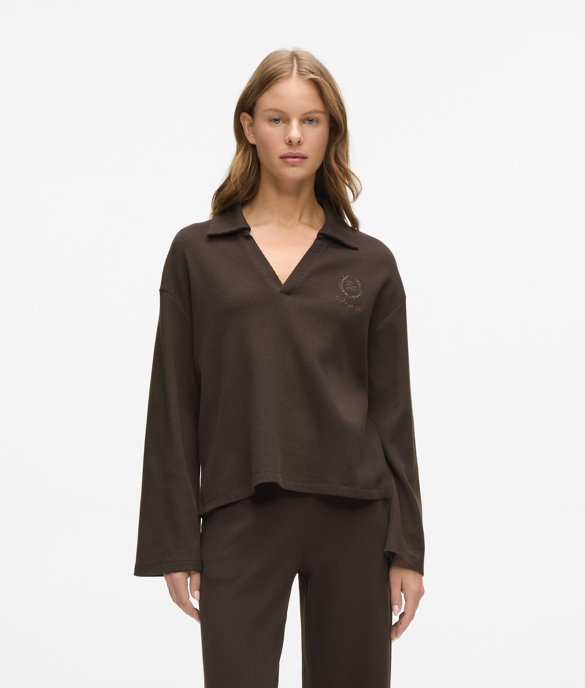 Waffle loungewear poloshirt