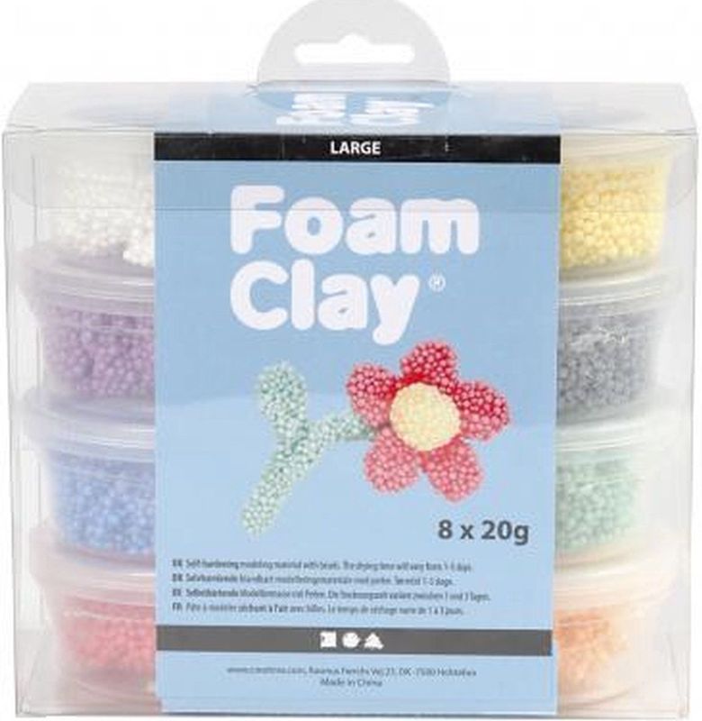 Creativ Company Foam Clay Large, Diverse Kleuren, 20 gr, 8 Doosje