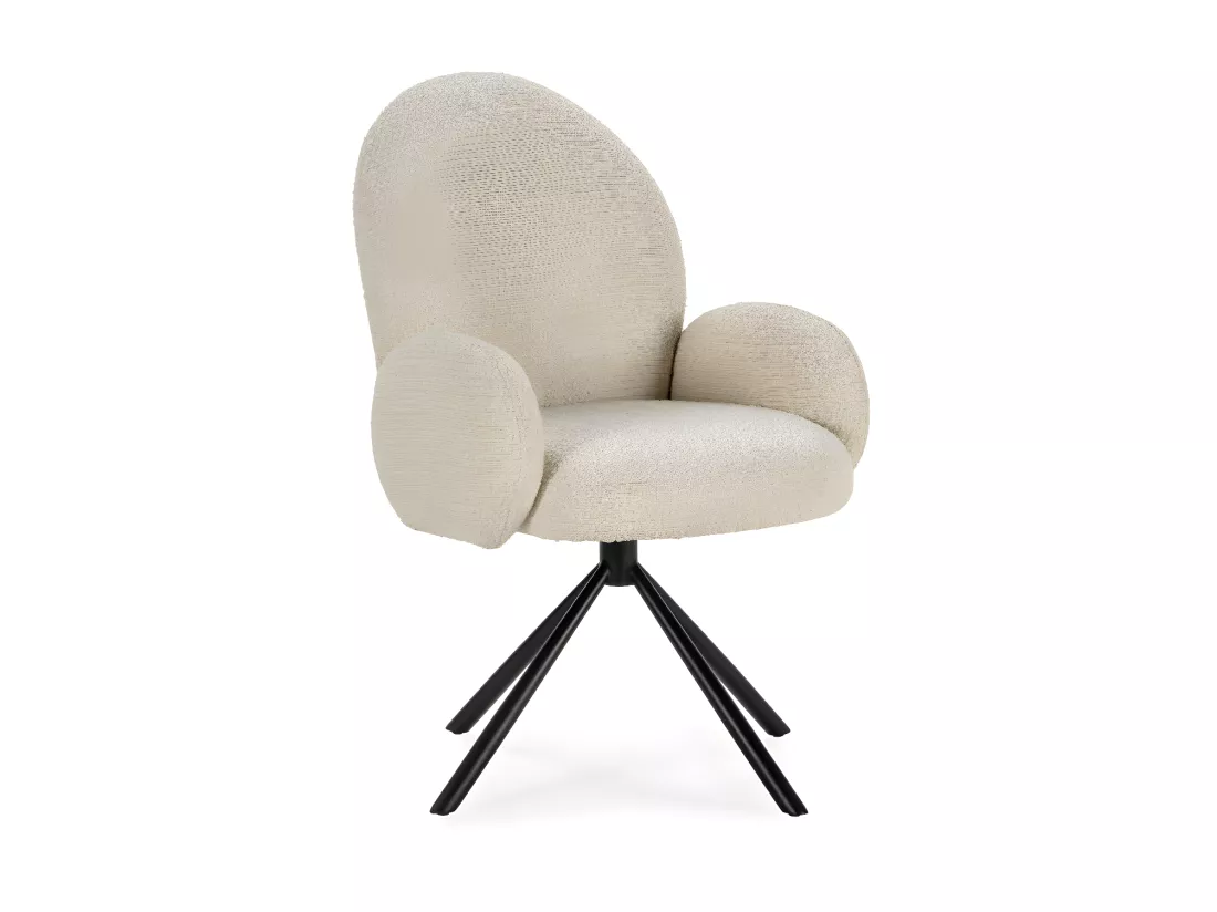 Douro - Chaise de bureau en tissu bouclette et métal - Écru