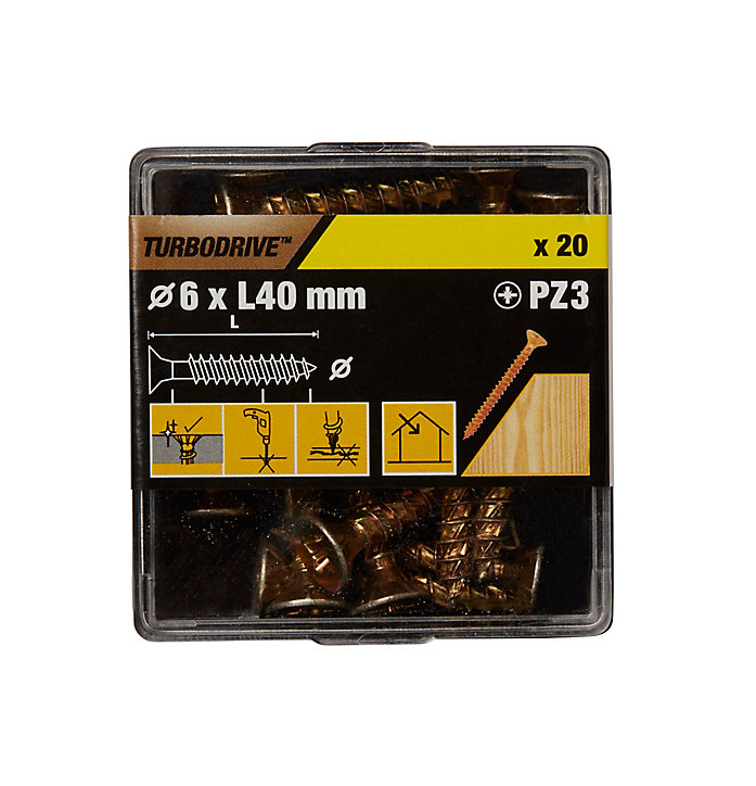 Vis à bois Turbodrive Premium pozidriv zinguée jaune 6x40 mm - 20 pièces