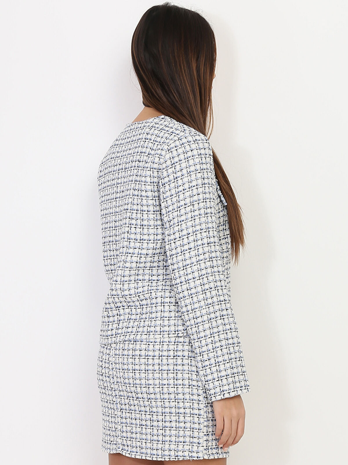 Veste en tweed à boutons officier- Bleu