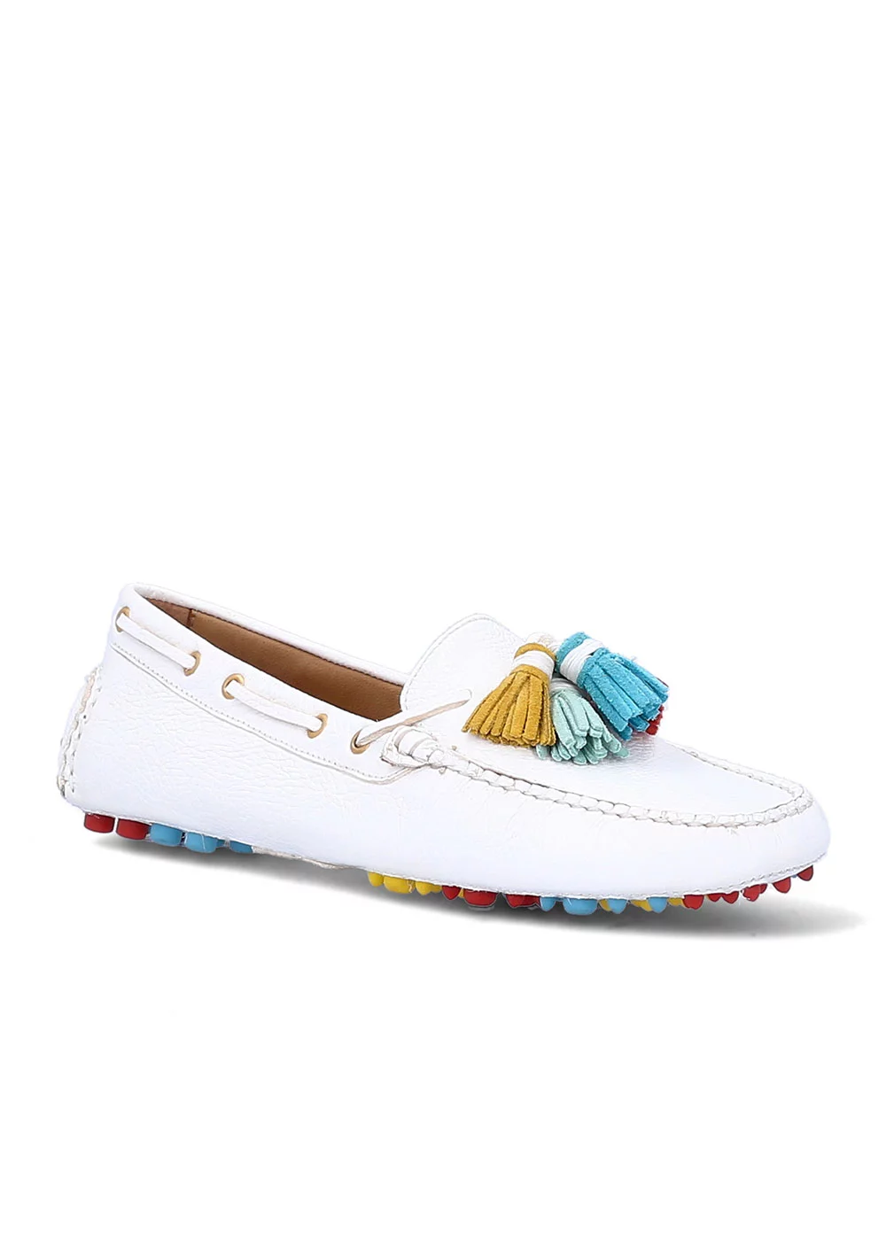 MOCASSIN W TASSEL CUIR BLANC MULTI PAMPILLES