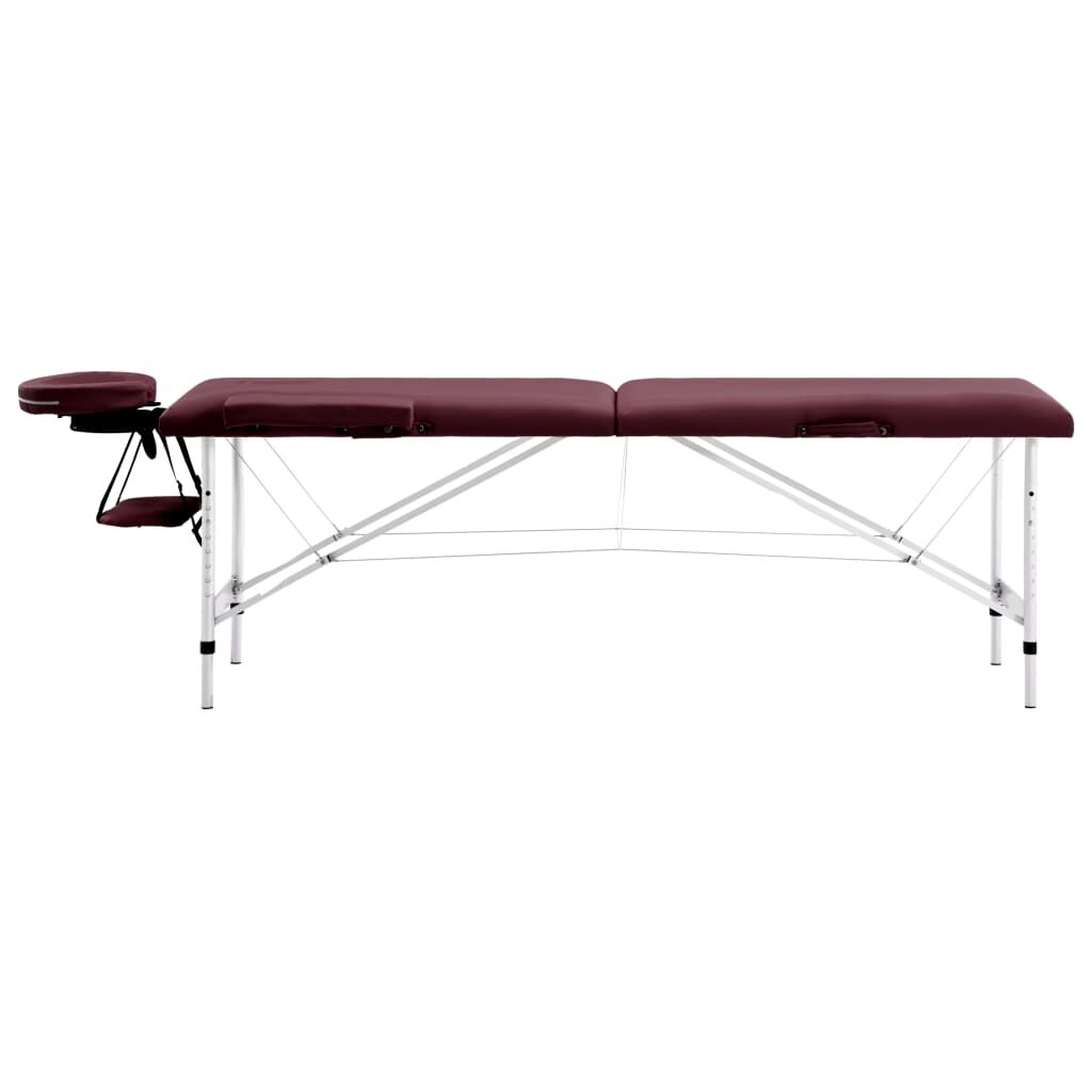 vidaXL Opvouwbare massagetafel, 2-zones, aluminium, wijnpaars