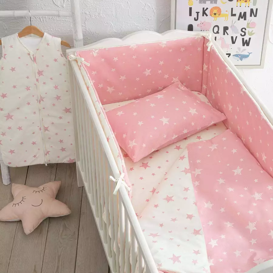 hibboux® Bettgittereinlage Star Crib Bumper White&Rose