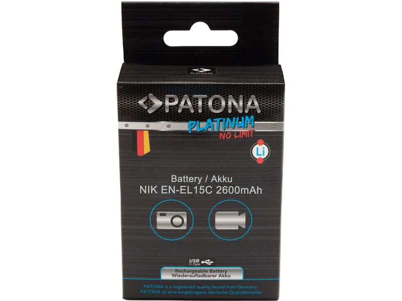 Patona Digitalkamera-Akku Platinum Nikon EN-EL15C mit USB-C Ausdauernder Ersatzakku für Nikon EN-EL15C