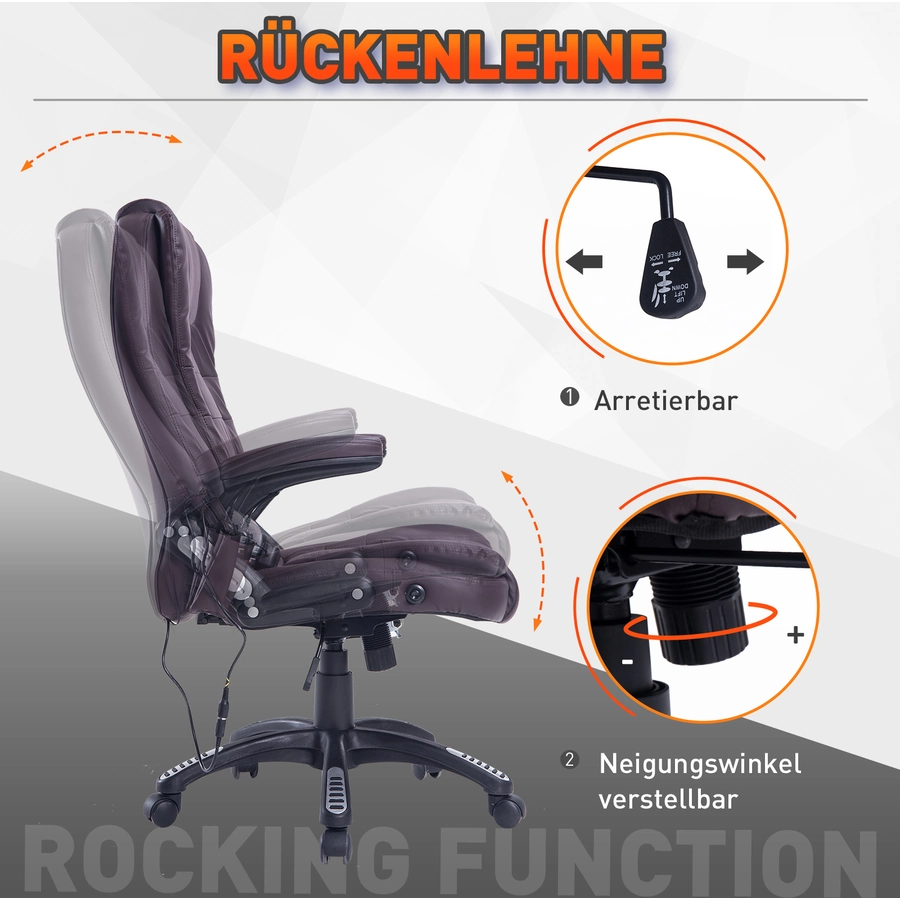 HOMCOM Bürosessel  Chefsessel mit Massagefunktion braun