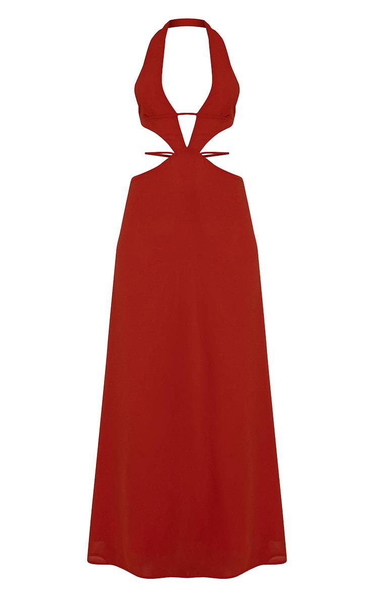 Rouille Robe Longue En Mousseline À Décolleté Plongeant Et Découpes