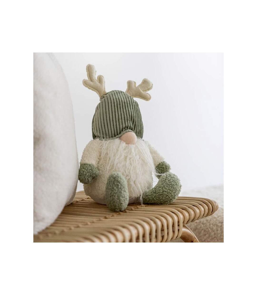 Paris Prix - Statuette Déco Lutin cerf 45cm Vert & Beige